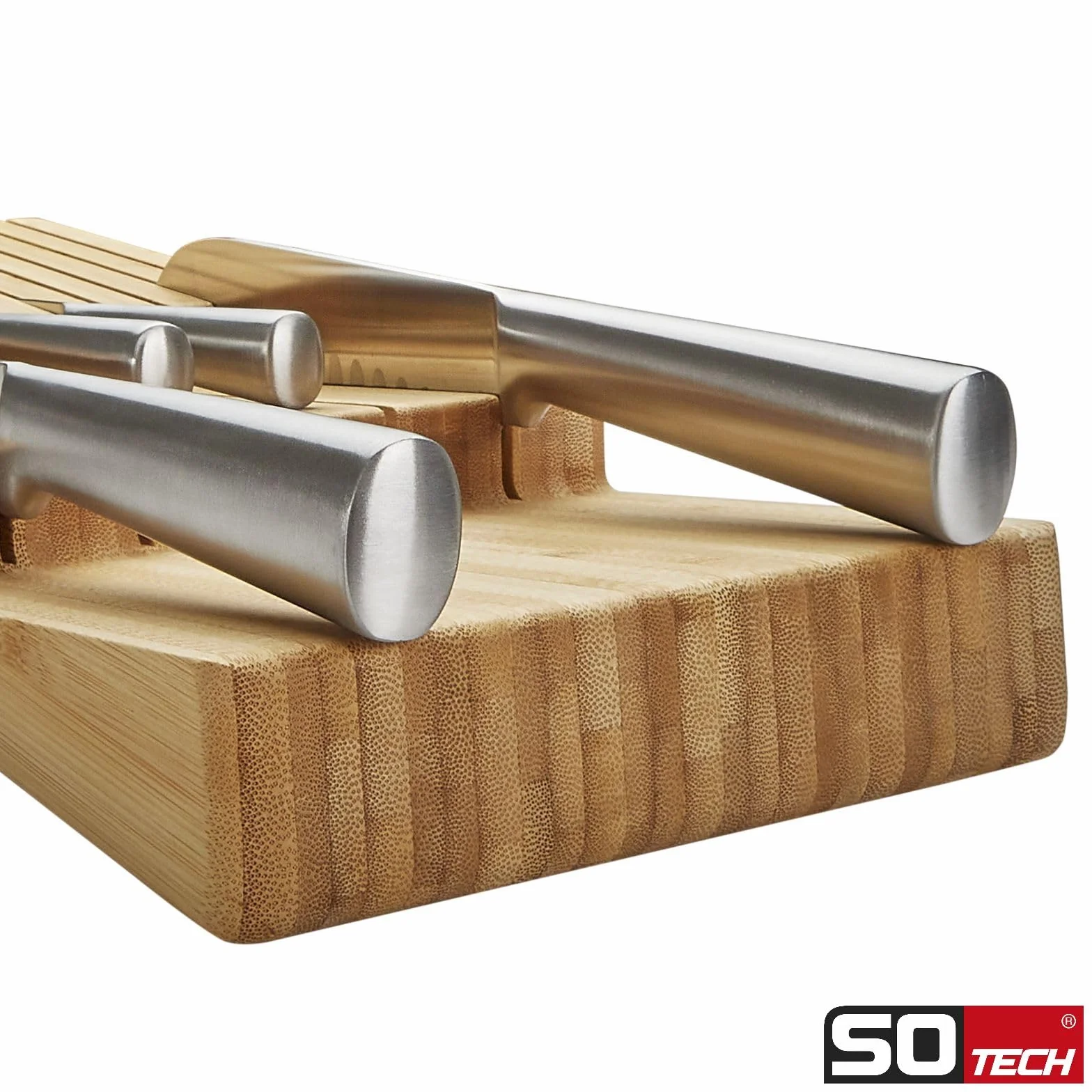 Orga-box Bandeja para cuchillos de bambú 448 x 174 x 45 mm 3 bandejas para cubiertos