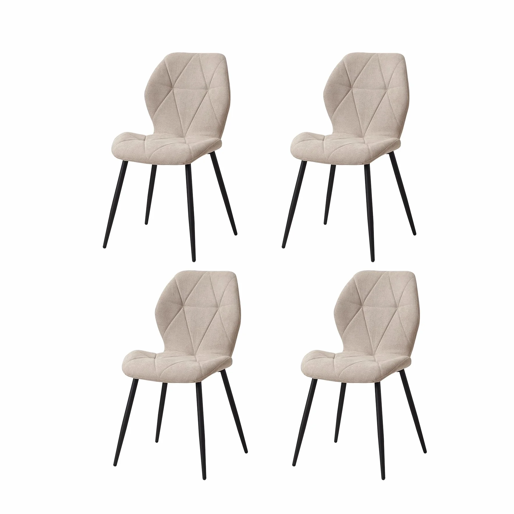 GrandCA HOME Juego de 4 Sillas de Comedor, Sillas de Comedor Tapizadas, Sillas de Cocina Nórdicas, Sillas Acolchadas con Patas de Metal, Cojines de Tela de Rombos, Beige-R