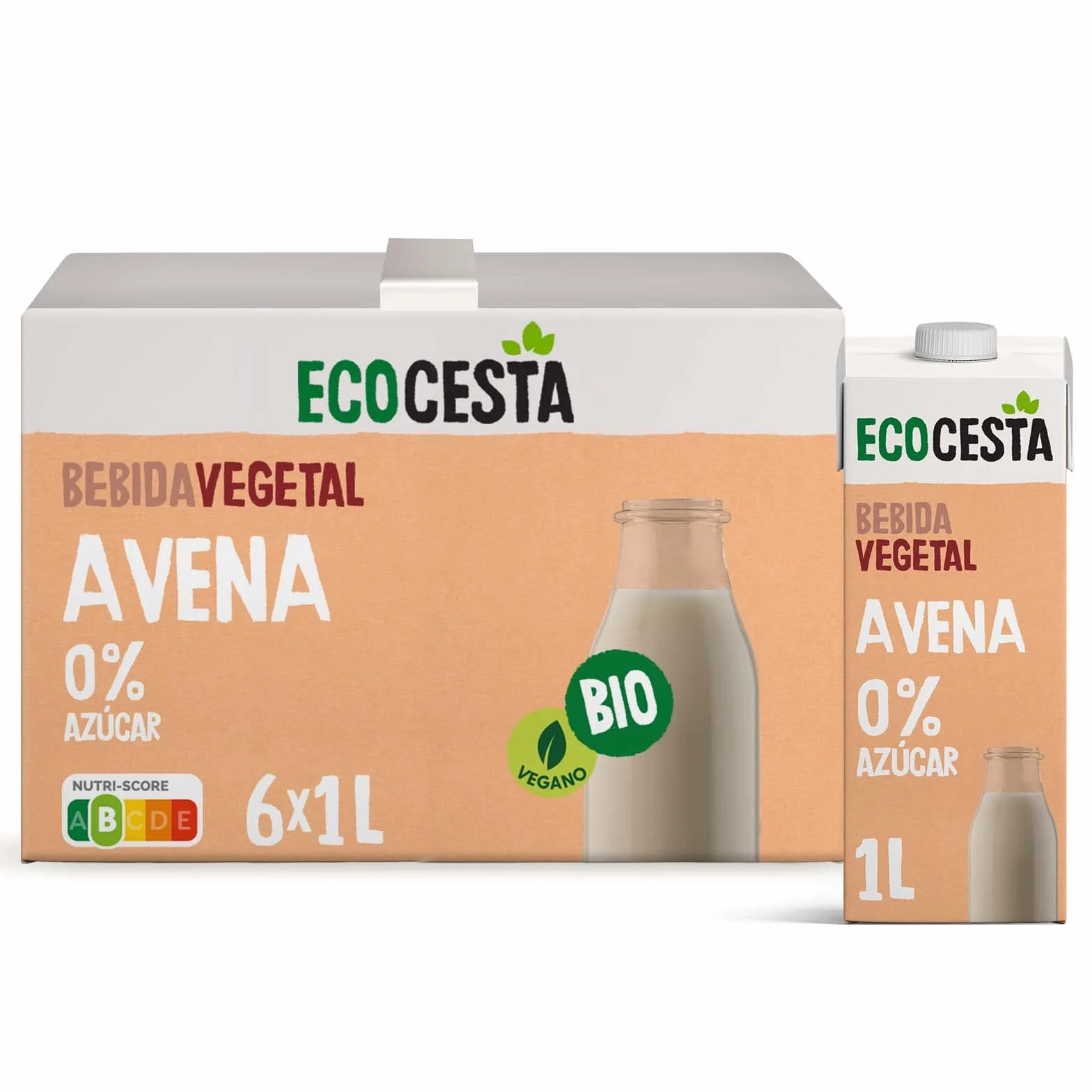ECOCESTA Bebida Ecológica Vegetal de Avena Pack 6x1L Sin Azúcar Añadido Vegano