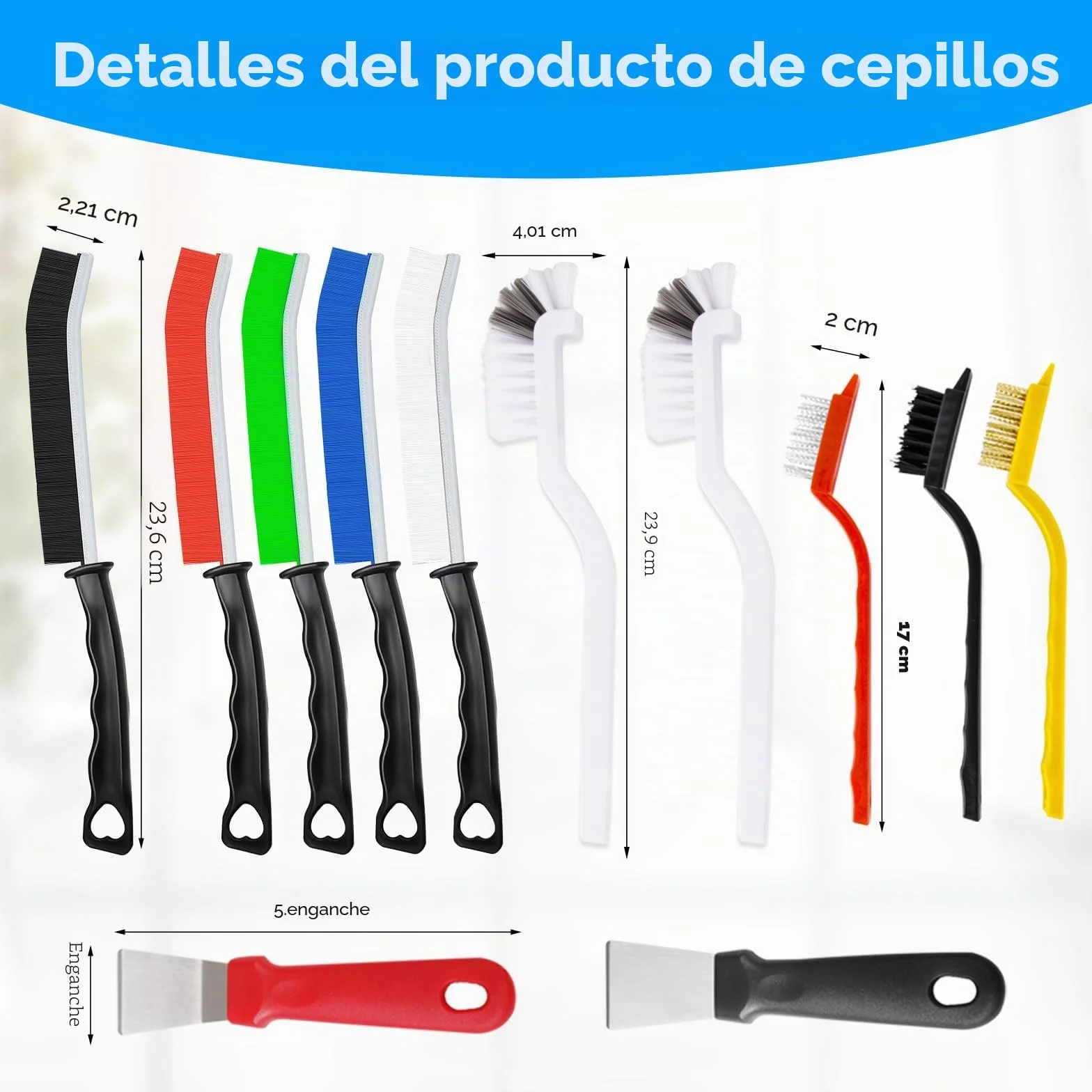 Cepillo de limpieza para grietas, suministros de herramientas de limpieza de grietas de cerdas duras finas para lugares estrechos, juego de limpieza de 12 piezas de uso doméstico pequeño para