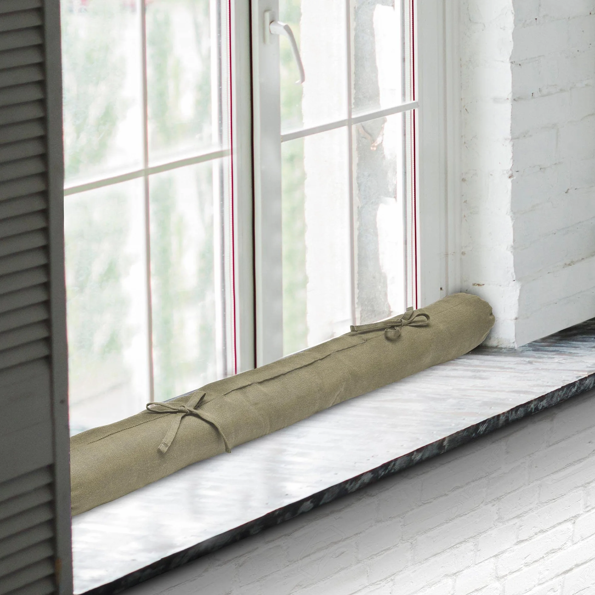 Beautissu Viento Burlete de Puerta 90x10 cm – Tapón de protección contra el Aire Fresco para Puertas, Puertas de Entrada y Ventanas con asa de Transporte – Taupe
