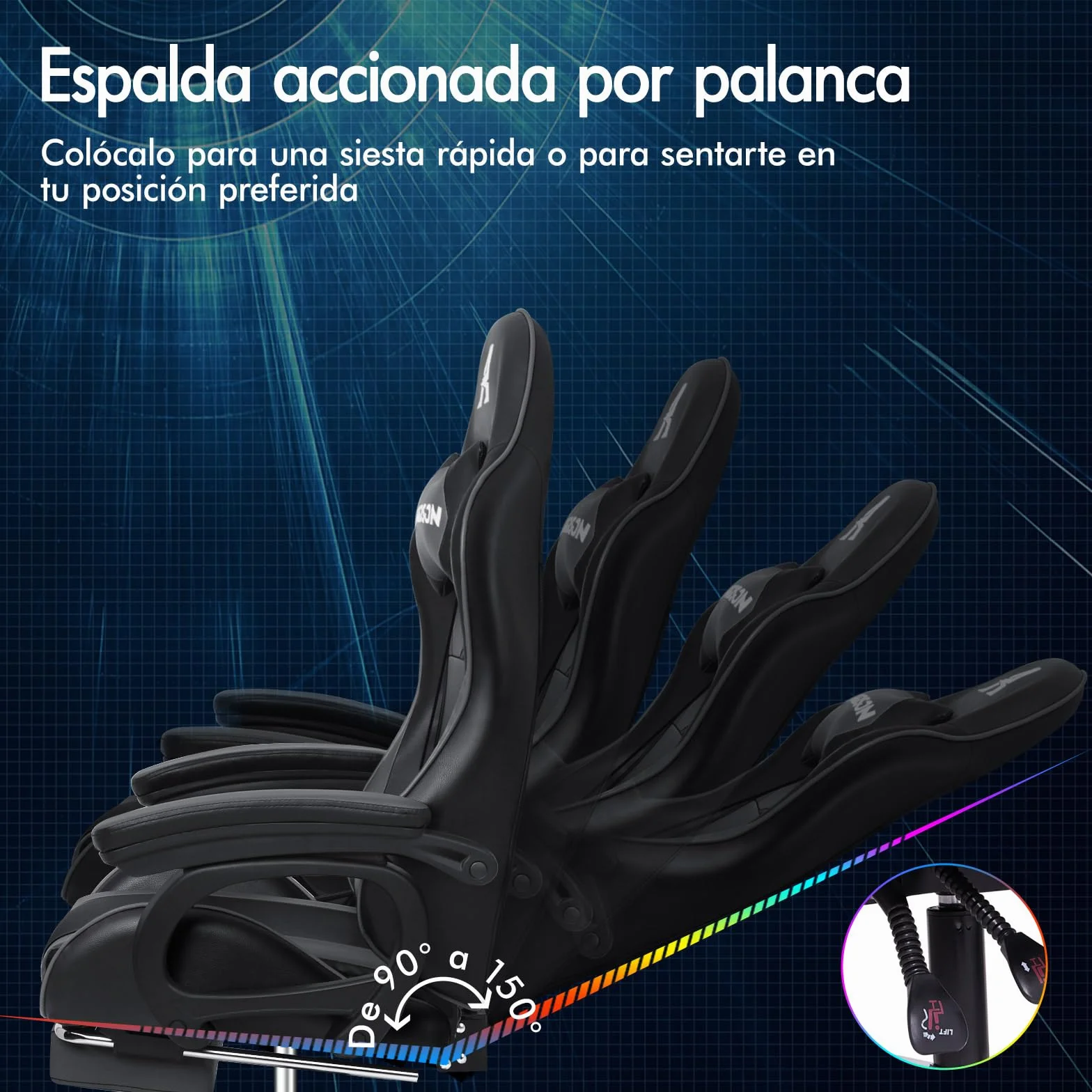 ALFORDSON Silla Gaming Ergonómica Reclinable con Masajeador, Cuero PU Gris