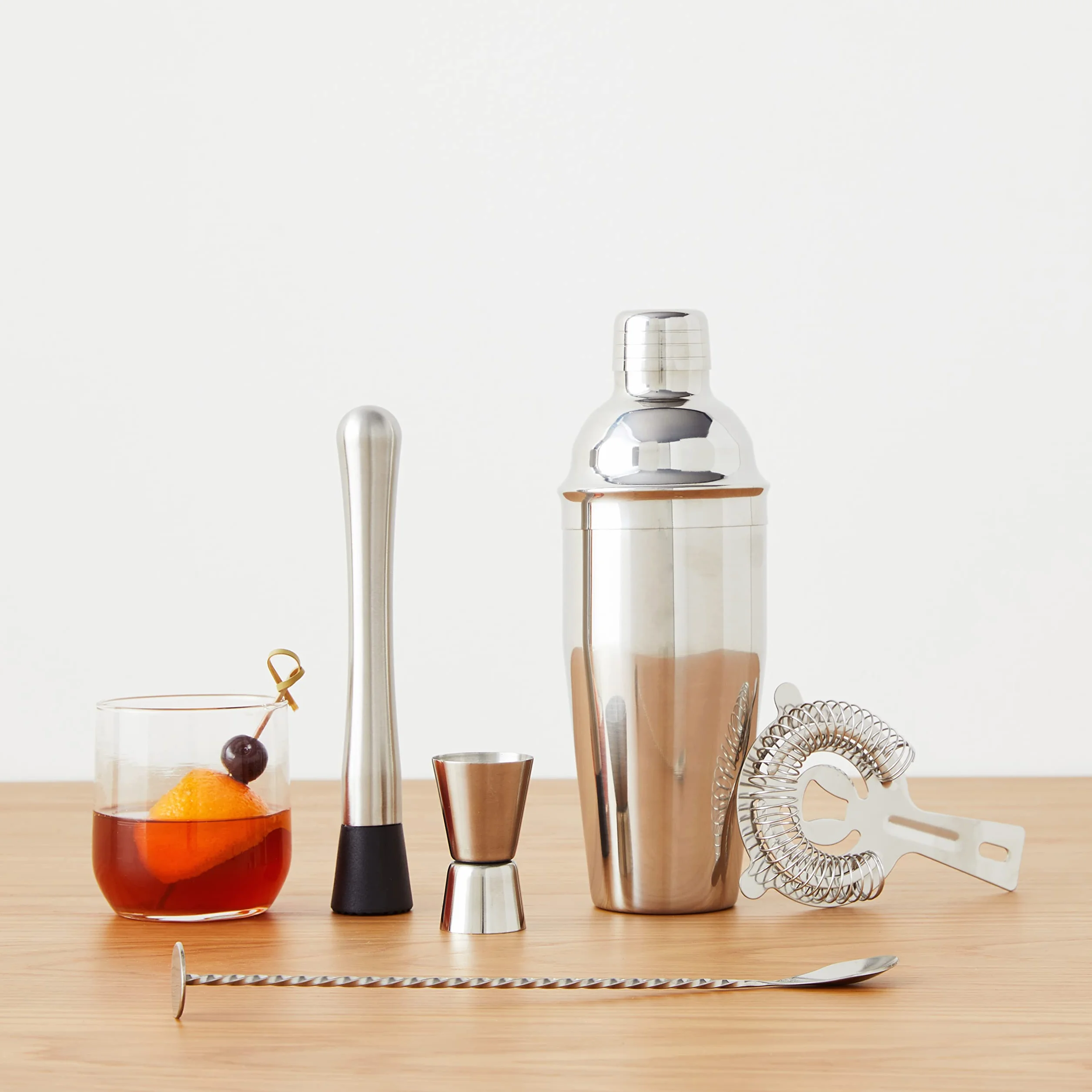 Amazon Basics juego de herramientas de bar acero inoxidable 710 ml coctelera cuchara mezcladora Jigger