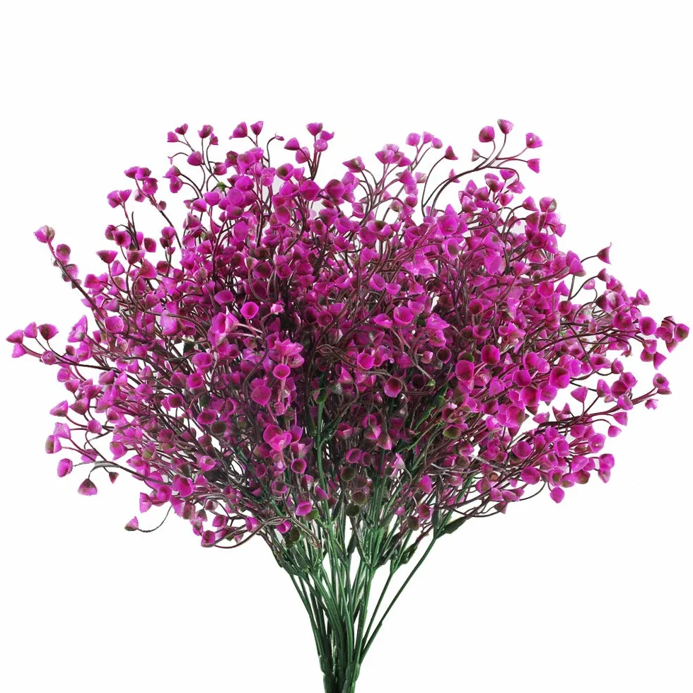 HUAESIN 4pcs Flores Artificiales Exterior Resistentes UV 40cm Rama de Arbusto Gypsophila Pequeña Planta de Plastico para Jarrones Jardinera Colgante Boda Fiesta Mesa Terraza Balcon Porche