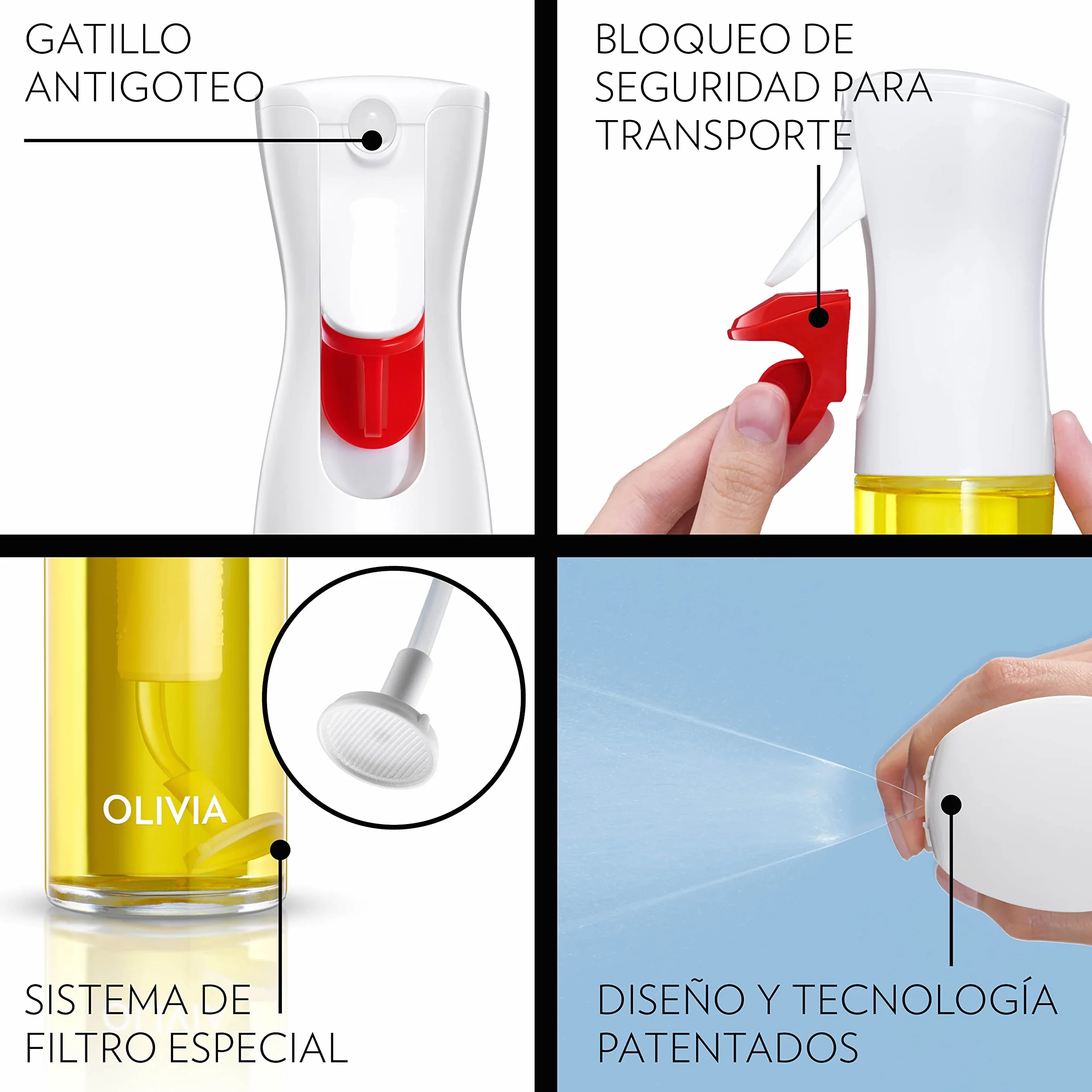 FLAIROSOL OLIVIA El Pulverizador de Aceite Avanzado Original para Cocina Barbacoas 130 ml Hojas Doradas