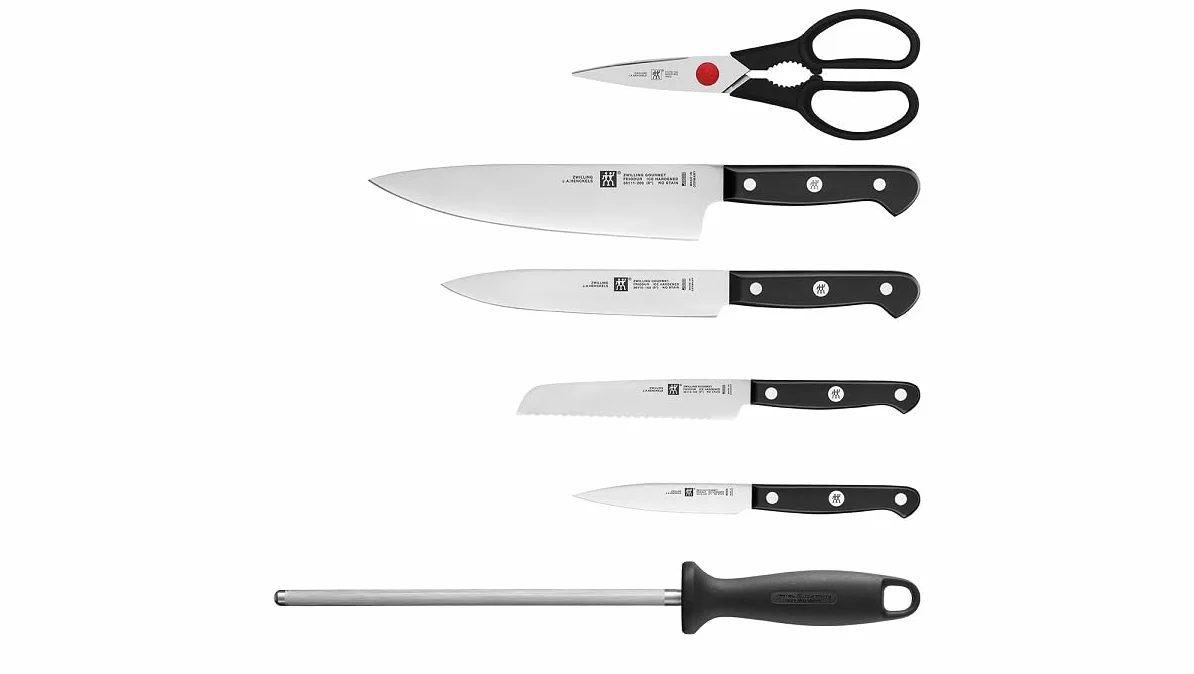 ZWILLING Gourmet Set de Cuchillos, 7 Piezas (Cuchillos, Chaira, Tijeras y Bloque), Acero Inoxidable, Mango Ergonómico, Negro -Fabricado en Alemania