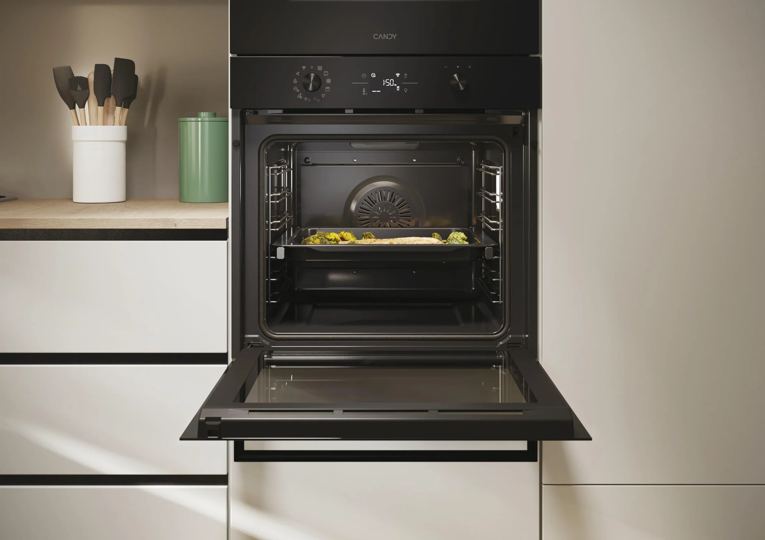 Candy Bake 800 CA6 N5B3LYTB, Horno Multifunción, 78L, Wifi, 1 Bandeja y 2 Rejillas, Steam Lite, Limpieza Pirolítica, Guia Telescópica, 13 Funciones, Display Basic UX, Full Black