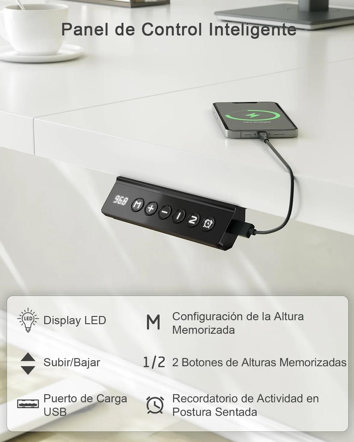 JUMMICO Escritorio Elevable Eléctrico con Cargador USB, Escritorio Regulable en Altura Ergonomica Escritorio de pie Ajustable Smart Panel con Funciones de Memoria, Standing Desk (Blanco, 140 * 60cm)