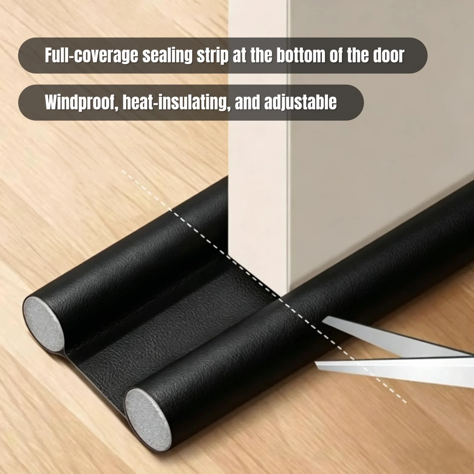 Tokaneit burlete para puertas de cuero 95 cm, sellado doble cara, protección acústica, repelente polvo insectos