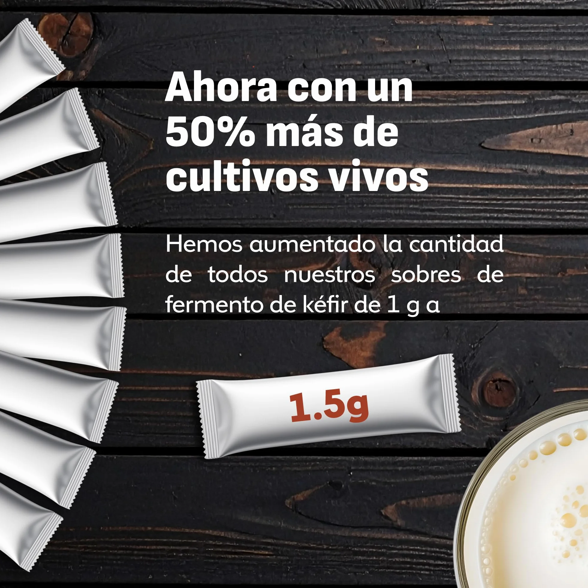 Coolinario Cultivo Iniciador de Kefir con L Reuteri 5 Sobres 1.5g Fermentos Probióticos Lactobacillus Reuteri Cremoso Ácido Sin OGM