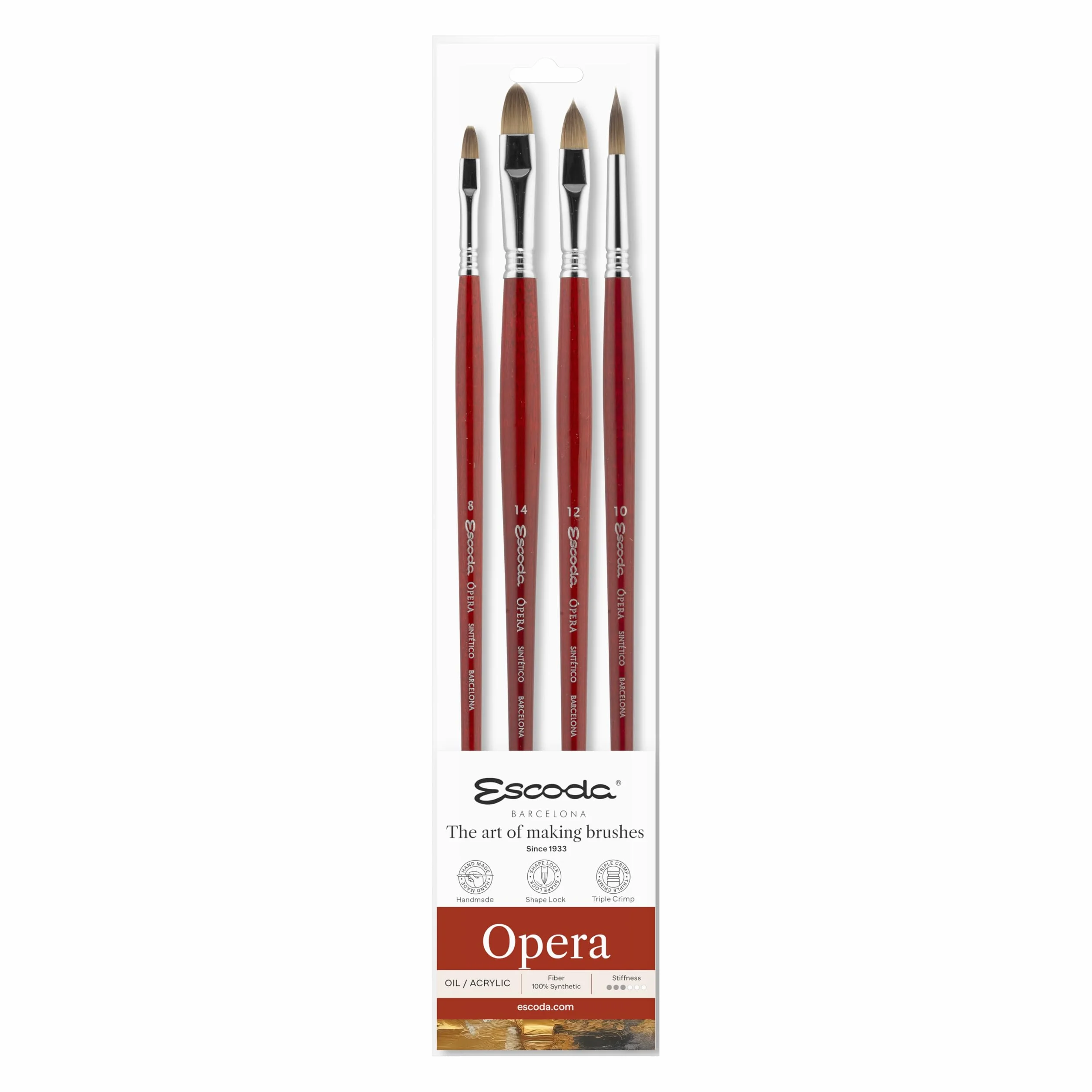 Escoda Opera Series Professional Artist - Juego de pinceles de aceite y acrílico, fibra sintética de Takatsu, juego de 4 piezas