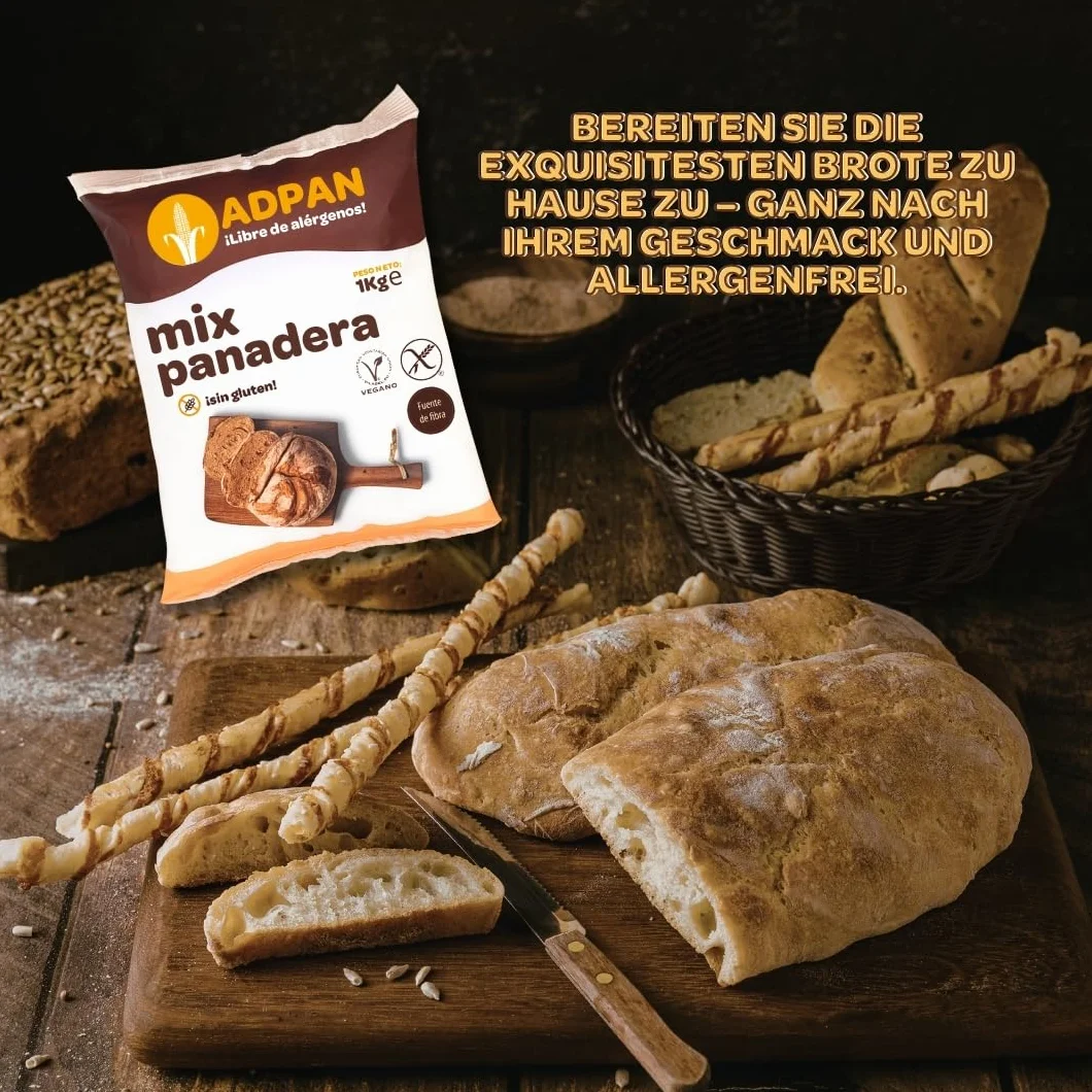 ADPAN Preparado de Pan Sin Gluten Harina Especial Vegano Mix Panadera Fibra Mezcla Sin Lactosa Pack 3x1kg