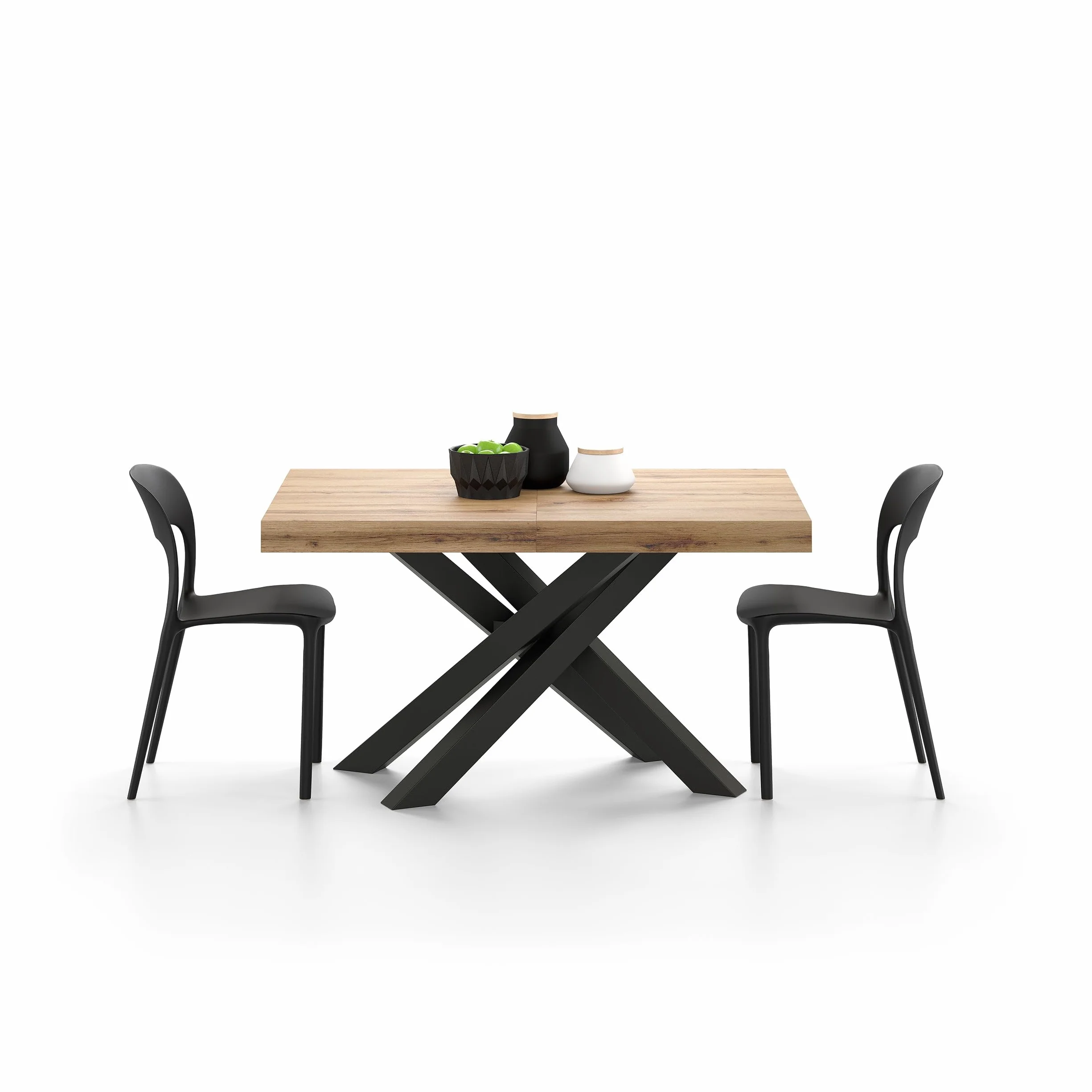 MOBILI FIVER, Mesa Extensible Emma 140(220) x90 cm, Color Madera rústica con Patas Cruzadas Negras, para 6-10 Personas, Mesa Extensible de Comedor, Mesa Cocina, Salon, Made In Italy