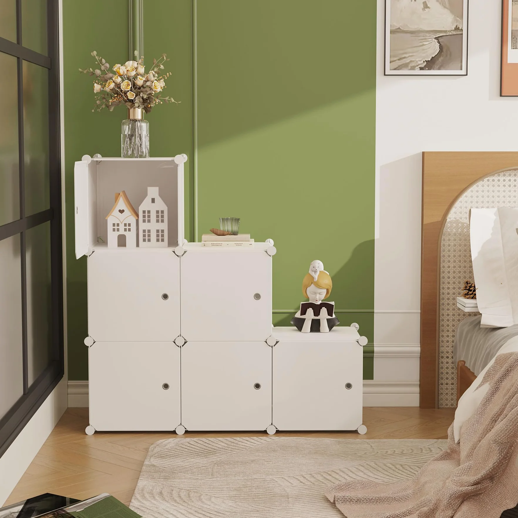 C&AHOME Organizador de Almacenamiento en Forma de Cubo con Puertas 36.6x12.4x36.6 Pulgadas Lechoso