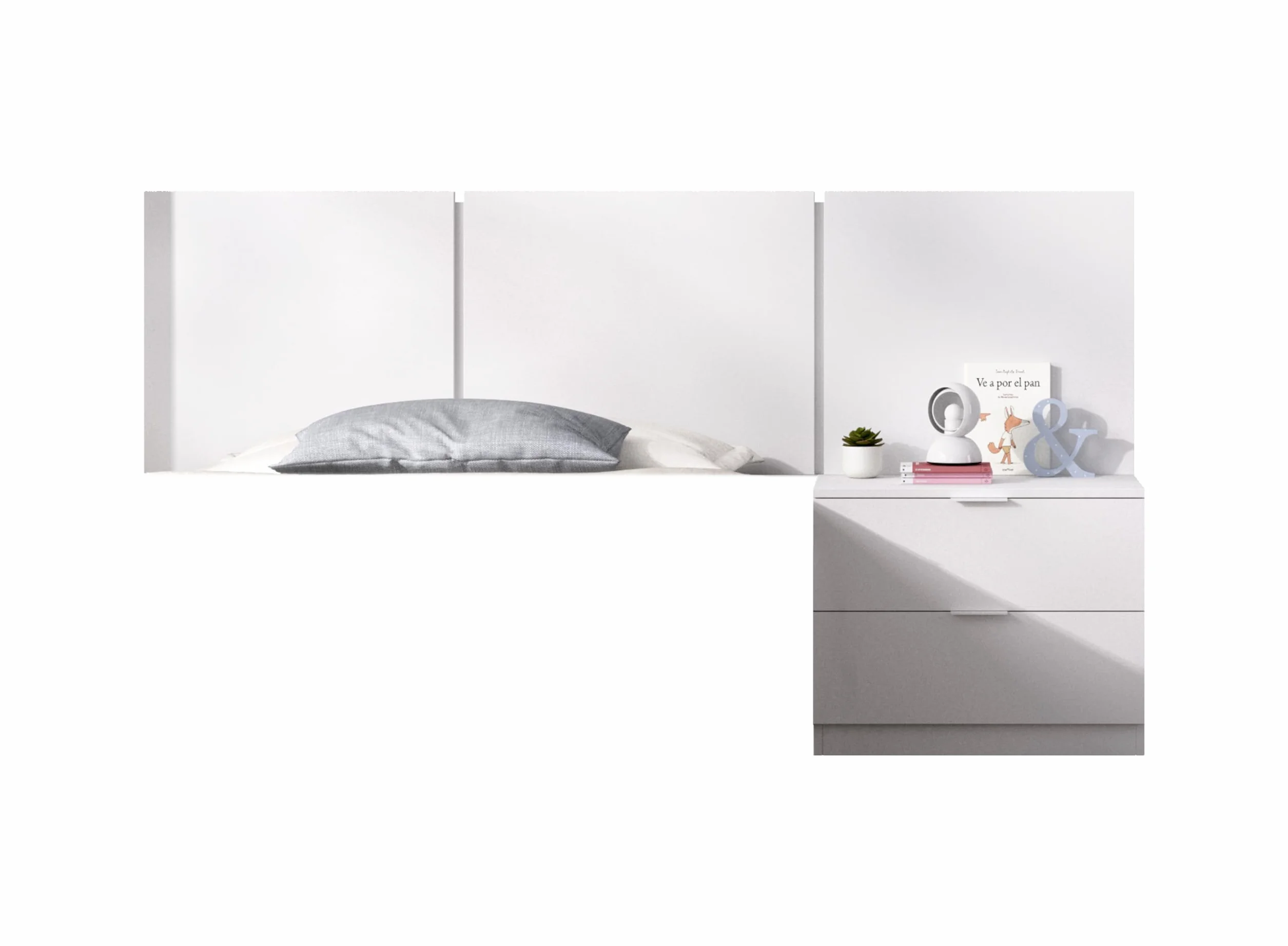 DEKIT GRUPO RIMOBEL BITO PACK - Conjunto de cabezal con mesita de dos cajones y mesa escritorio - BLANCO