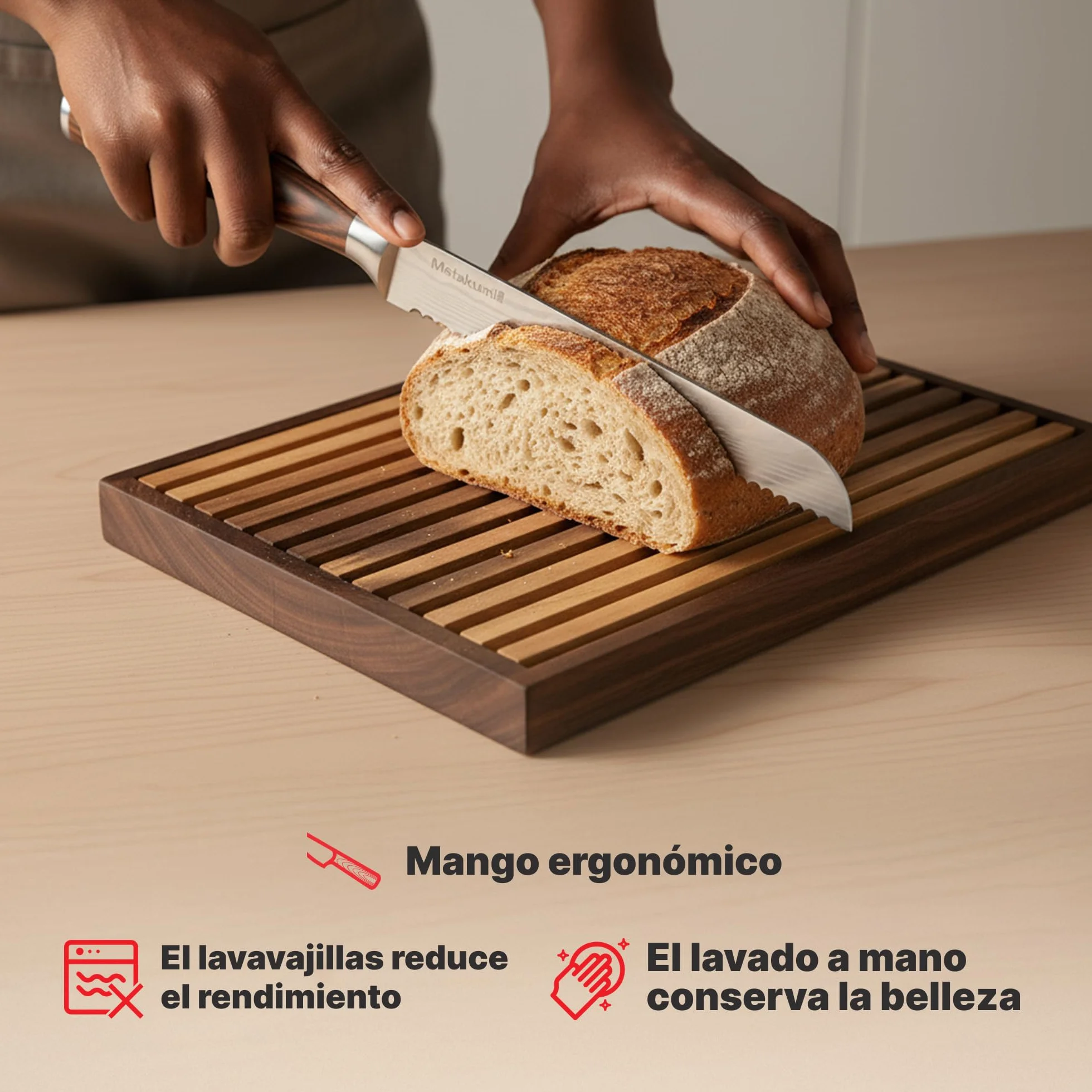 Matakumi Cuchillo Pan 20 cm Hoja Dentada – Extra Afilado Cuchillo Panero Hecho de Acero Inoxidable – Cuchillo Para Pan en Estilo Damasco – Cuchillo de Sierra de Cocina Para Pan