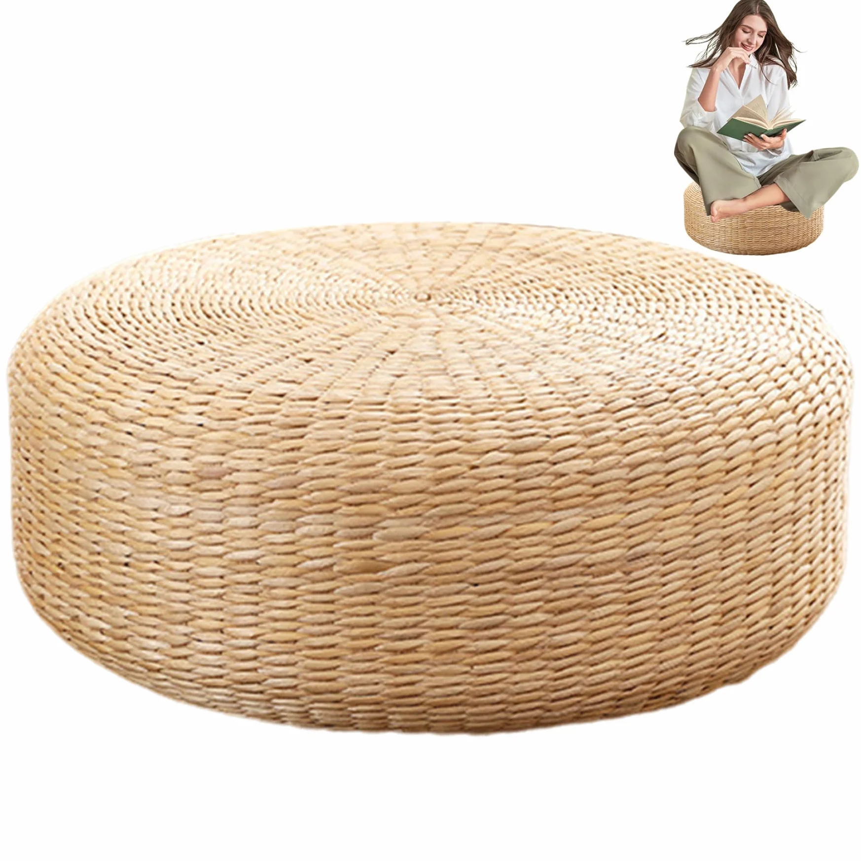 Cojín de Suelo de Tatami, Tejido Natural, Cojines de 16 Pulgadas para Sentarse, Meditación, Sala de Estar