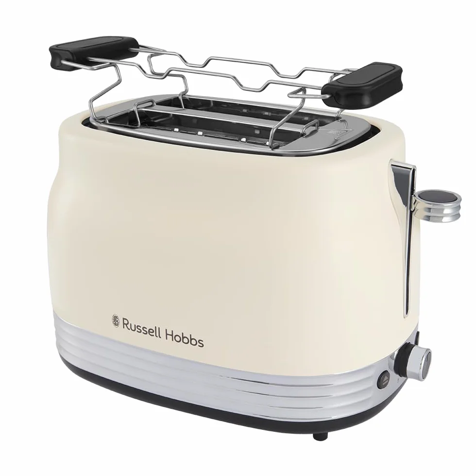 Russell Hobbs Tostadora de 2 Rebanadas [900W] Hanley Jazmín (Vintage, Ranuras Anchas, 6 Niveles Toastado, Detalles Pulidos, Calientapanecillos, Recogemigas, Función Levantar y Ver) 28650-56