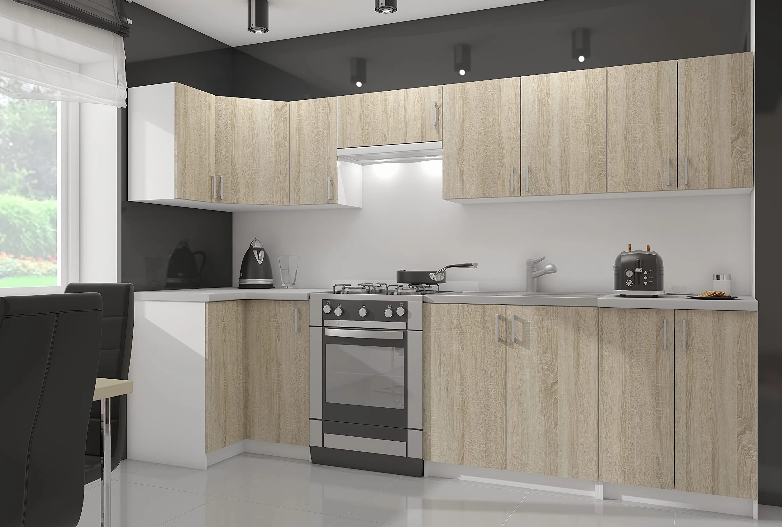 AKORD Mueble de Cocina S60 para Horno con Sistema de encimera Lima, Blanco 60 cm, 1 Puerta, Roble Sonoma Mate, 1 Estante 60x55x82 cm