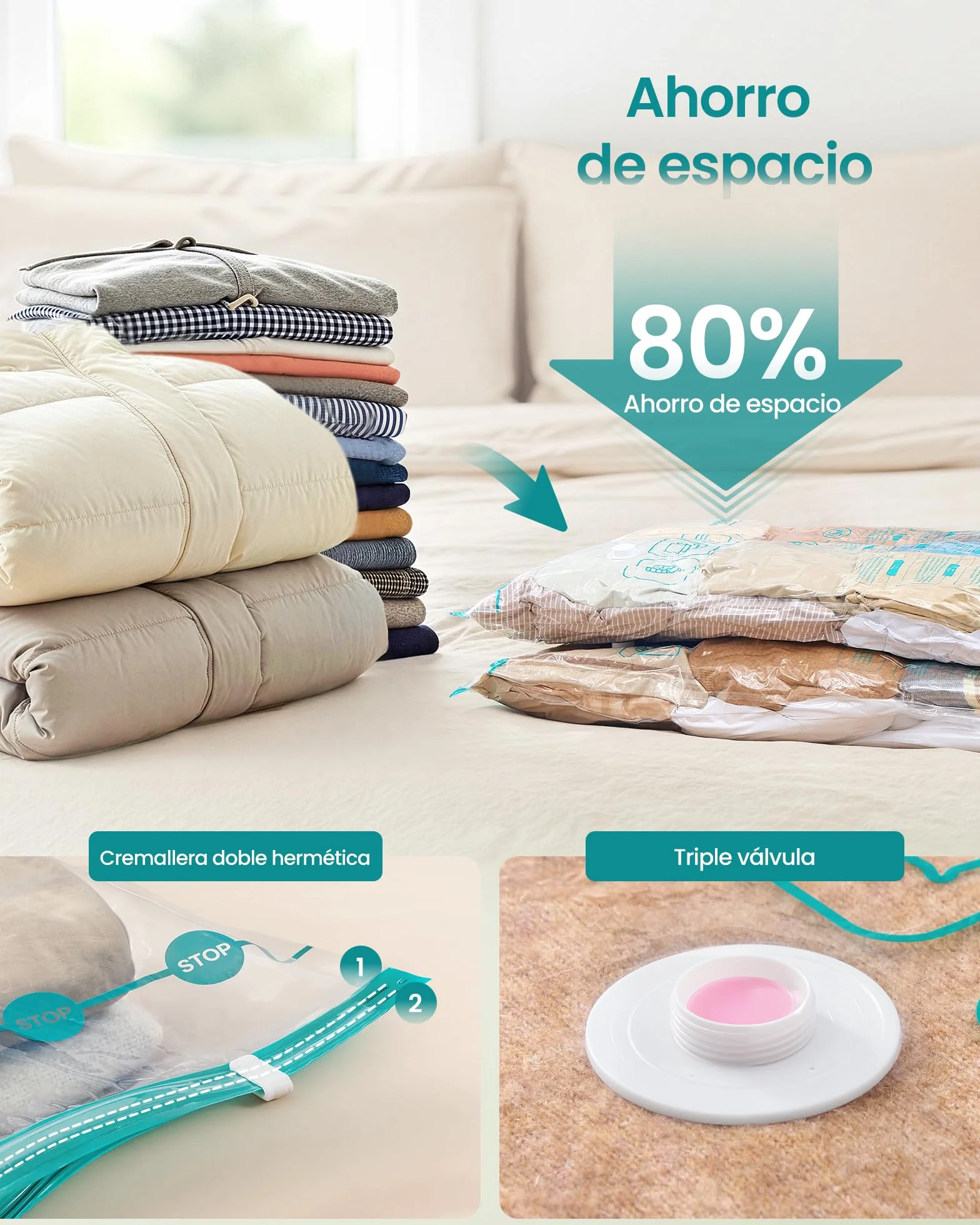 SONGMICS Bolsas de Almacenamiento al Vacío, Juego de 6, Tamaño L, Transparente