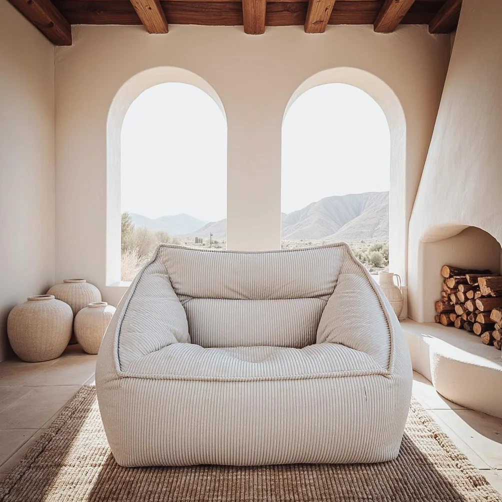 Aiire Sillón Puff con Relleno Incluido - Puf Salon, Dormitorio y Habitación Juvenil Moderno - Funda en Pana Premium Desenfundable y Lavable - Bean Bag XXL Gigante para Adultos [100x100x80]