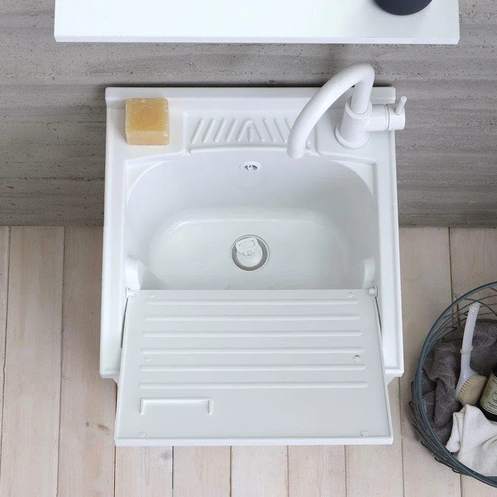Kiamami Valentina - Mueble lavadero 50 cm blanco con tabla de lavado extraíble |Pratico