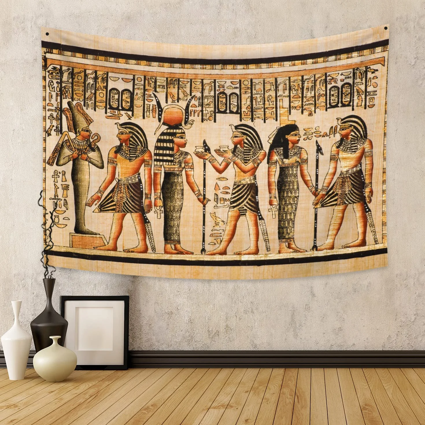 YONGFOTO 100x70cm Antiguo Egipto Tapiz Faraón Dios Osiris Hathor e Isis Símbolo Civilización antigua Colgar en la pared Tapices para casa Decoración mural Manteles Manta