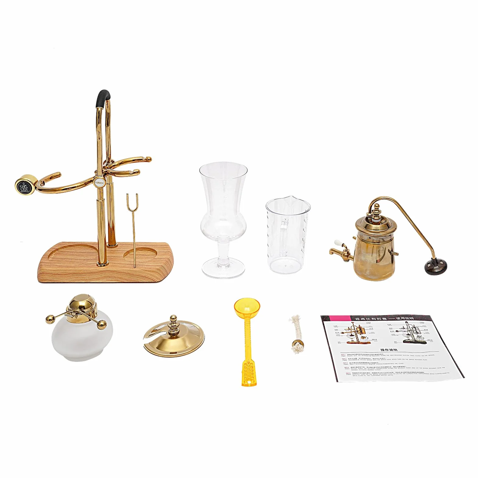 Cafetera con sifón belga Royal Family, máquina de café al vacío, set de tetera con lámpara de alcohol, capacidad de aproximadamente 15 oz, oro