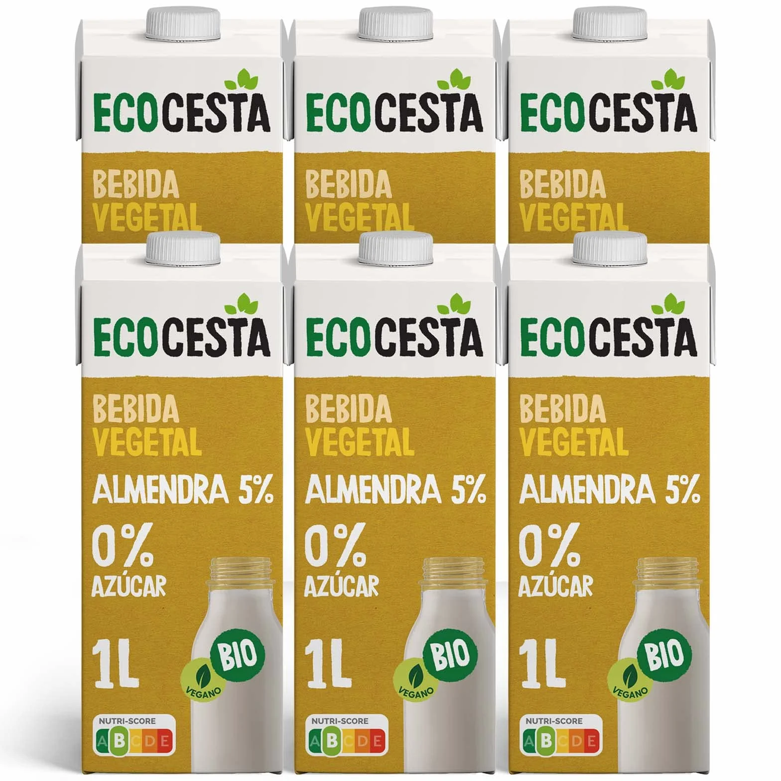 Ecocesta Bebida Ecológica Vegetal de Almendra Pack 6 x 1 L Sin Azúcar Añadido Sin Gluten Vegano