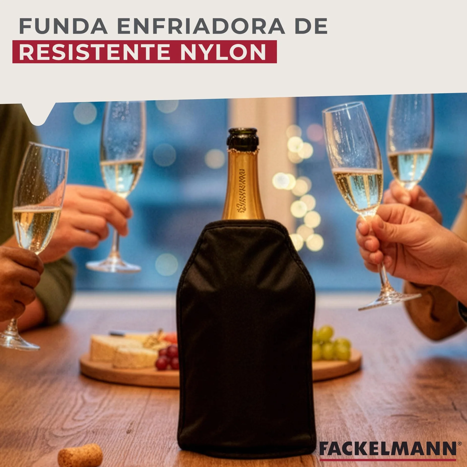 Fackelmann Set de Accesorios para Vino, Incluye 2 Fundas Enfriadoras para Botellas de Vino y Cava, Nylon con Gel Enfriador