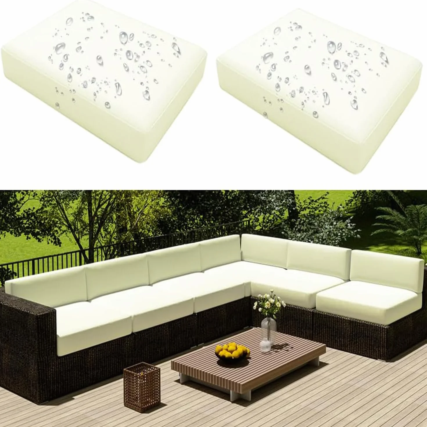 Hiseng Fundas Cojín Asiento 2 Piezas Impermeables Jardín Exterior Cremallera 50x55x10cm Beige