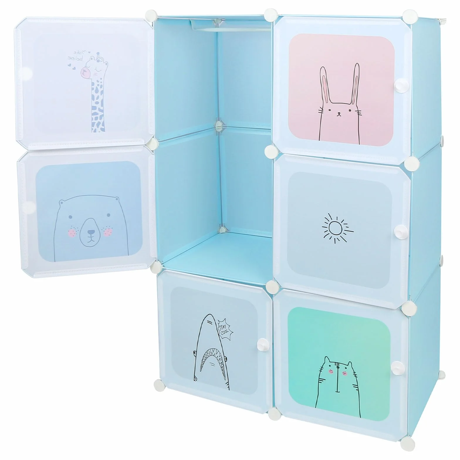 Armario de Plástico Modular con Puertas para Dormitorio Infantil, Organizador de Ropa 74x37x110 cm