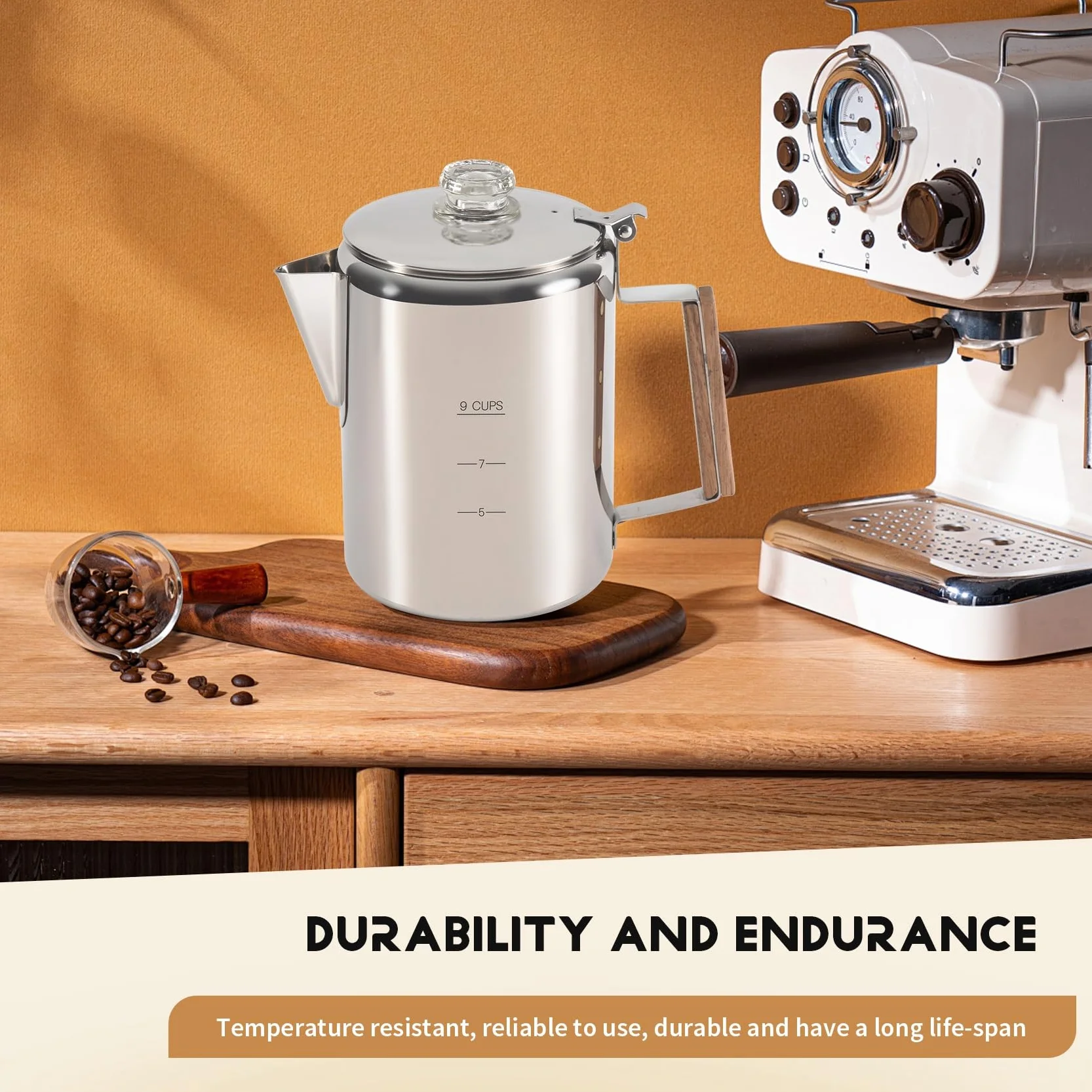 Cafetera de Acero Inoxidable 9 Tazas para Camping y Hogar