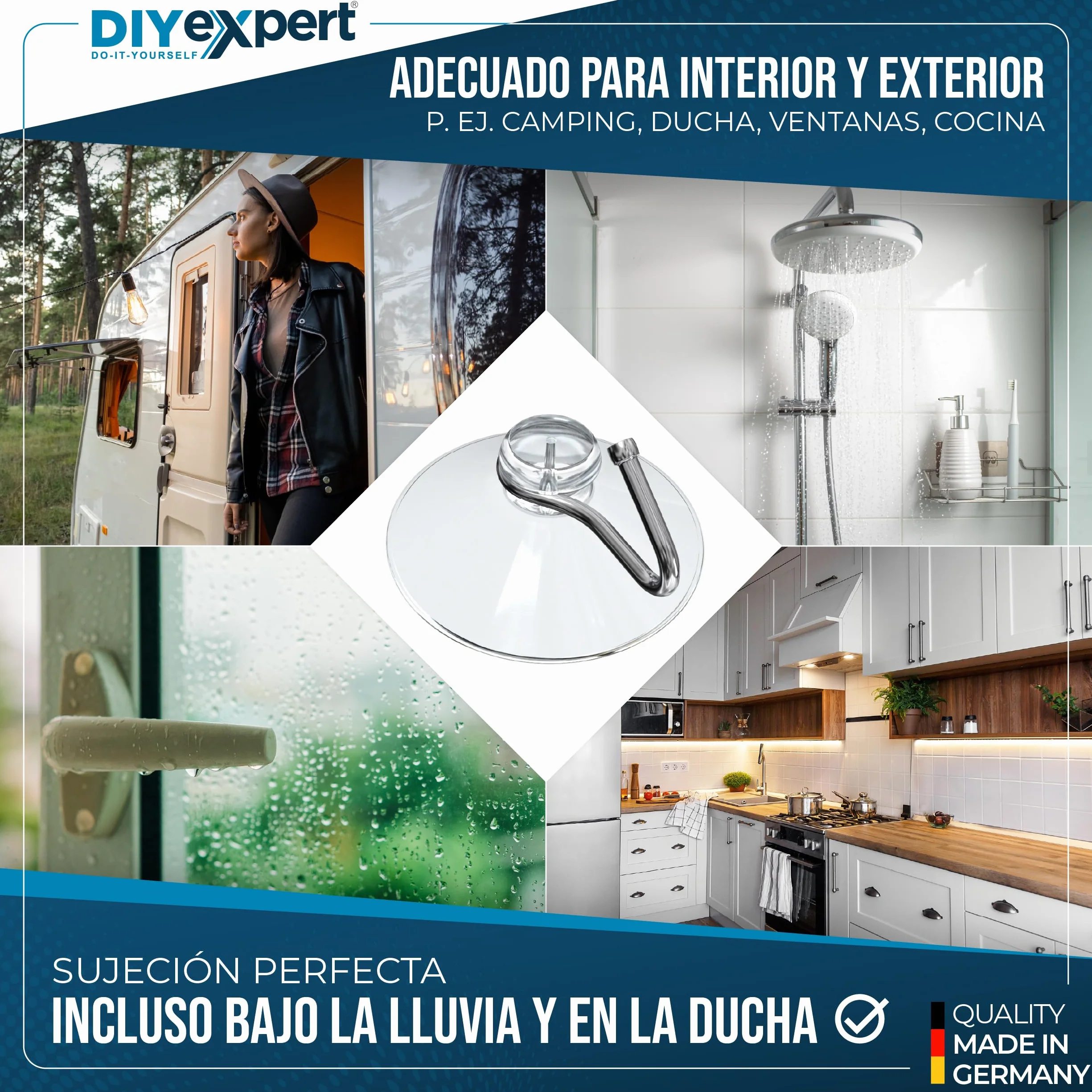 DIYexpert Ventosa con gancho | Gancho de succión fabricado en Alemania | [Ø 40 mm] [10 piezas] | Ventosas de alta calidad para camping y coche | Ideal como toallero y decoración navideña
