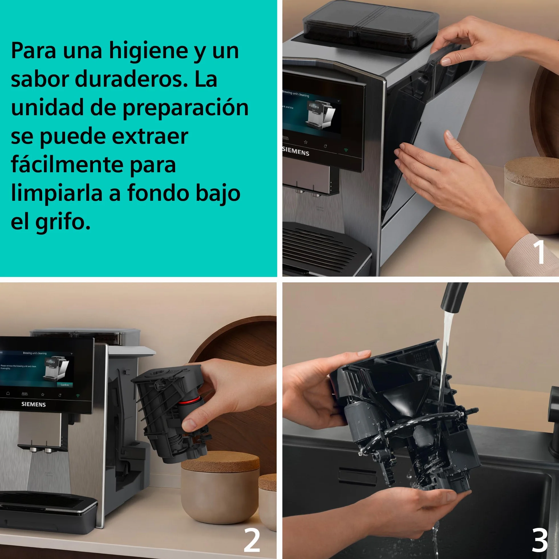 SIEMENS, cafetera superautomática, EQ900 iAroma, sabores personalizados, molienda precisa, pantalla grande para uso intuitivo, dos depósitos para granos diferentes, inox, TQ927E03