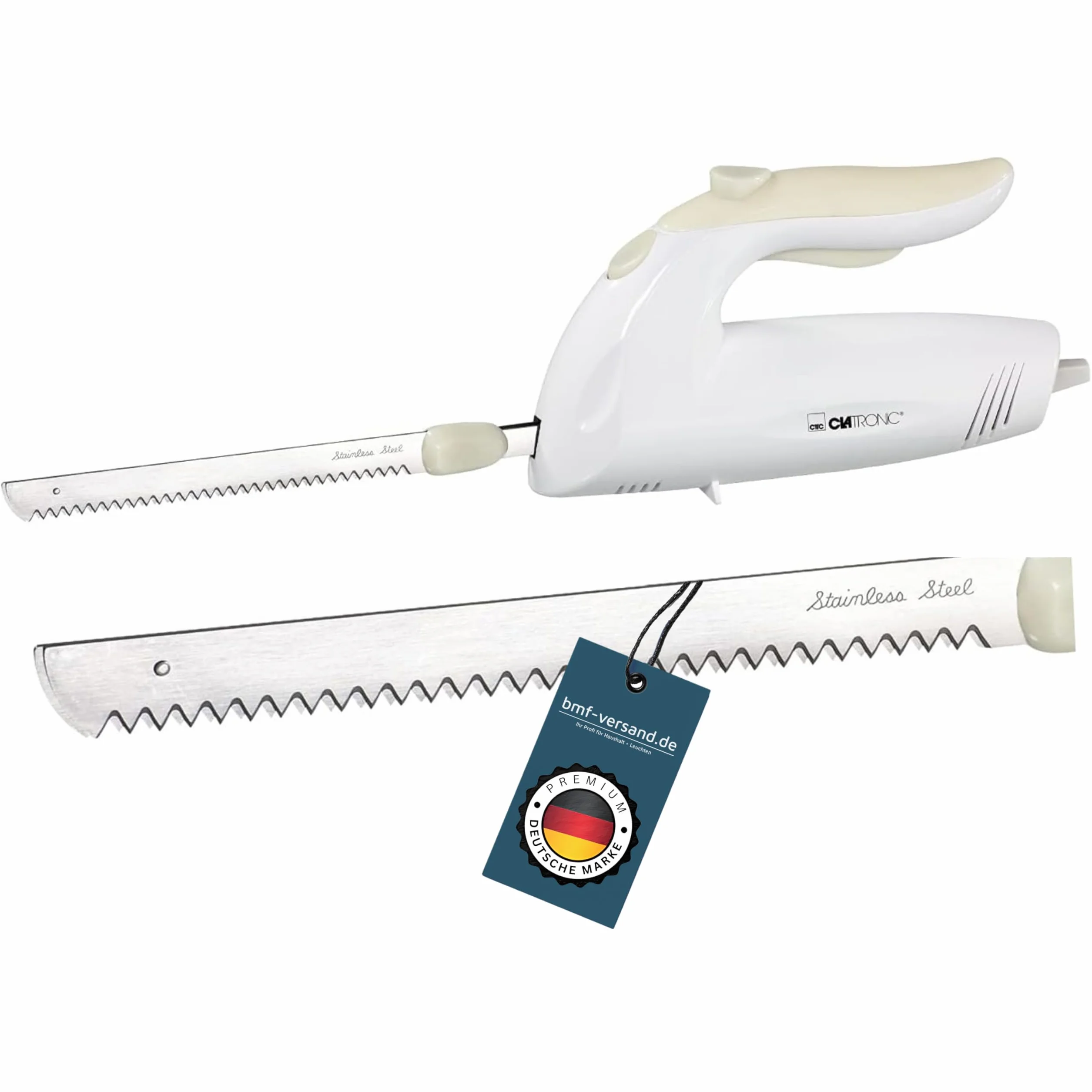 Cuchillo eléctrico para carne y pan con doble hoja de acero inoxidable, incluye paño de cuidado, cuchillo electrónico, potente motor de 150 W, silencioso, apto para lavavajillas,