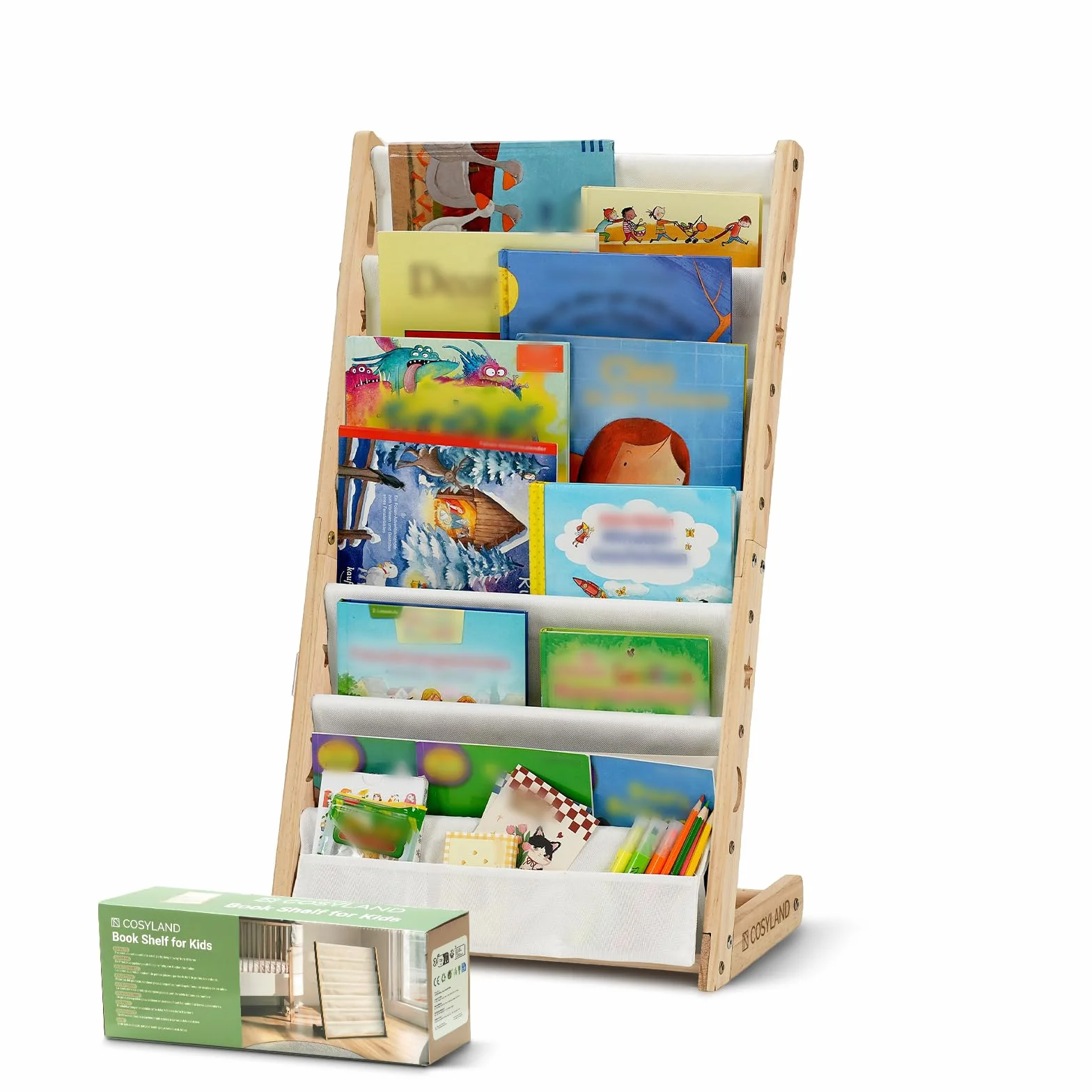 COSYLAND Estantería Infantil 7 Niveles Organizador Libros Dormitorio Guardería Sala Juegos Natural Mediano