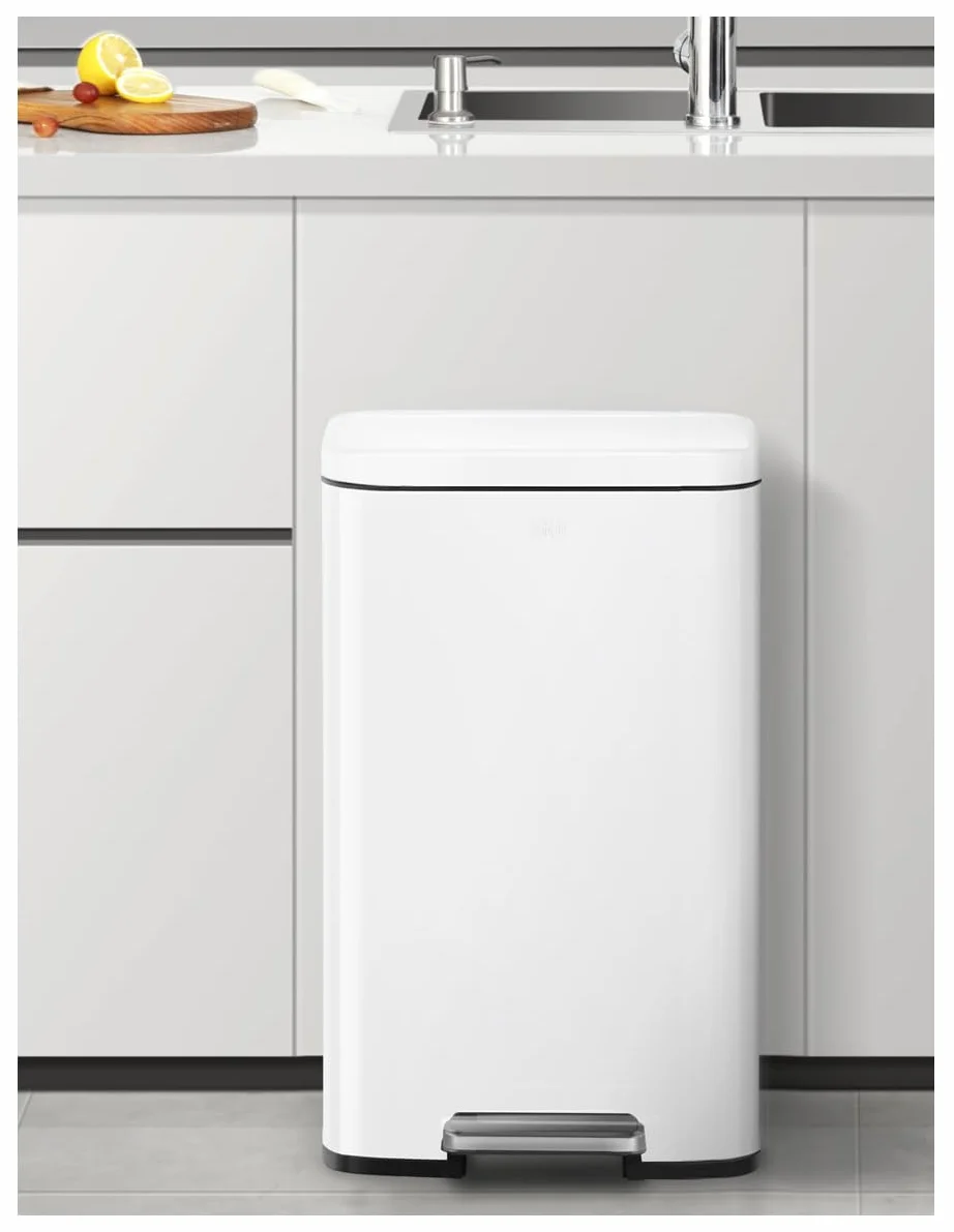 EKO Madison Cubo de Basura de Cocina de 50 l, con Pedal y Tapa con Cierre Suave, Acero Inoxidable Blanco Mate antihuellas, Cubo de Basura Moderno y Resistente, Grande