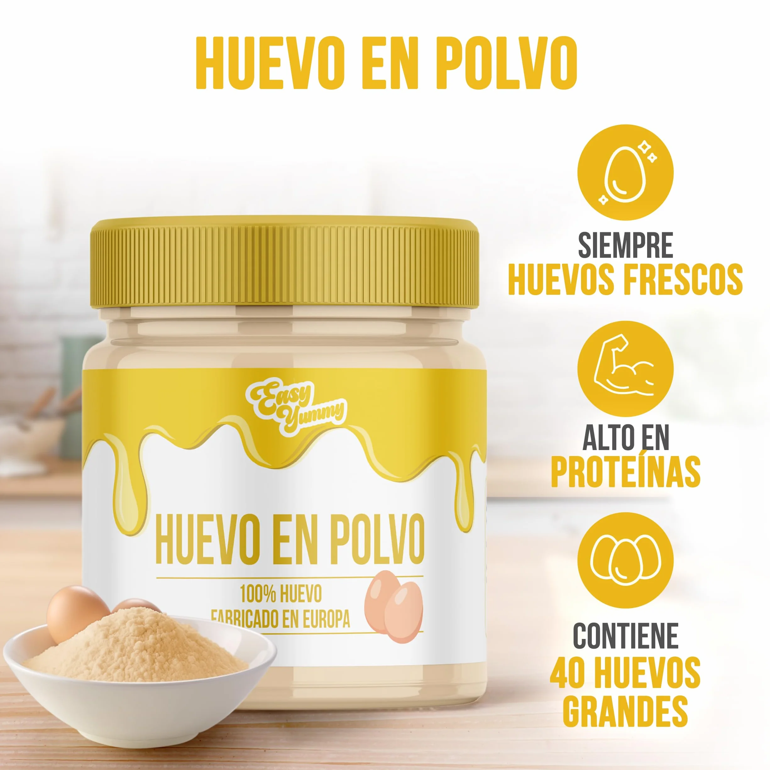 Huevo entero en polvo 500 g EASY YUMMY para cocinar, huevos revueltos, tortillas y repostería