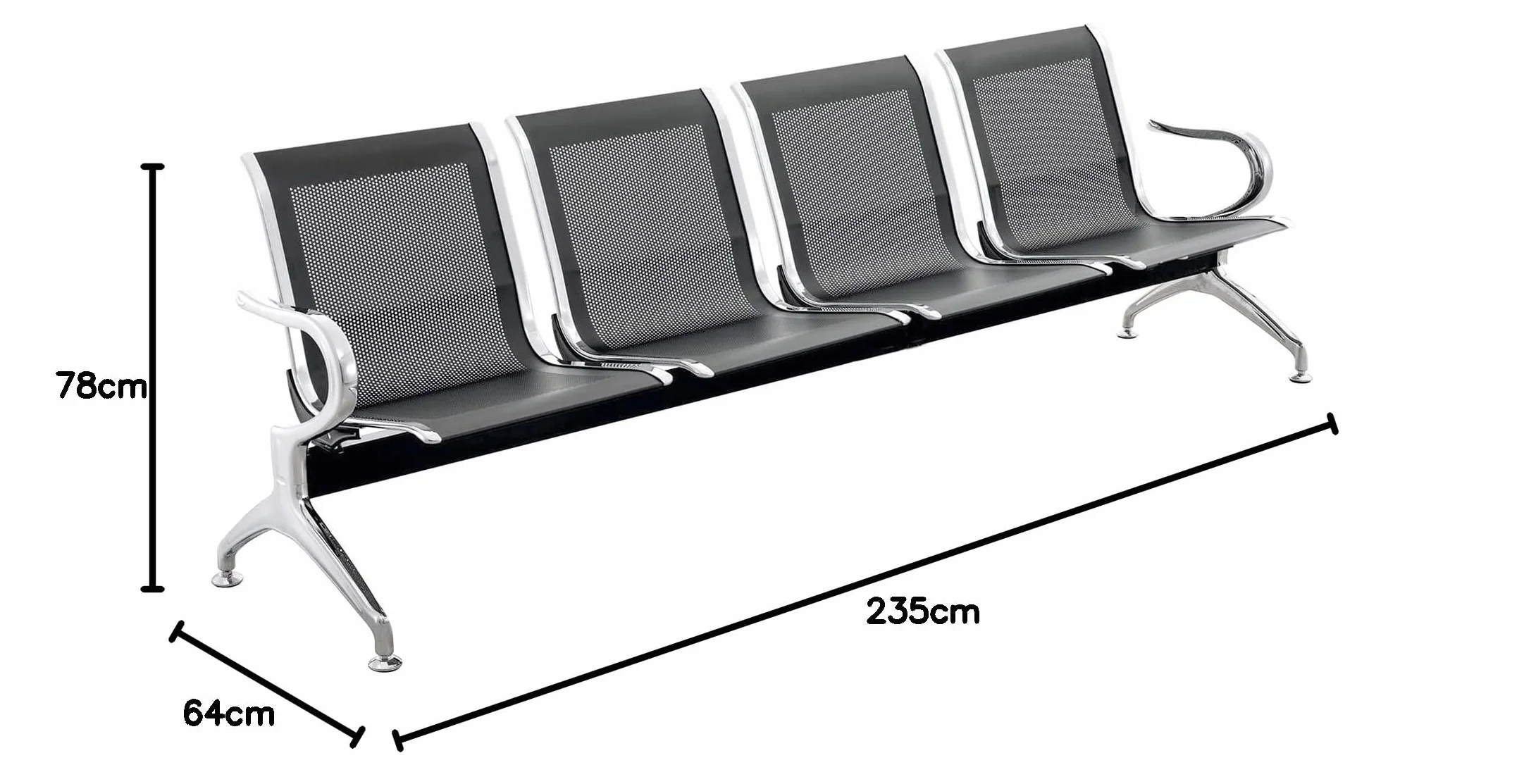 PrimeMatik - Bancada para Sala de Espera con sillas ergonómicas Negras de 4 plazas
