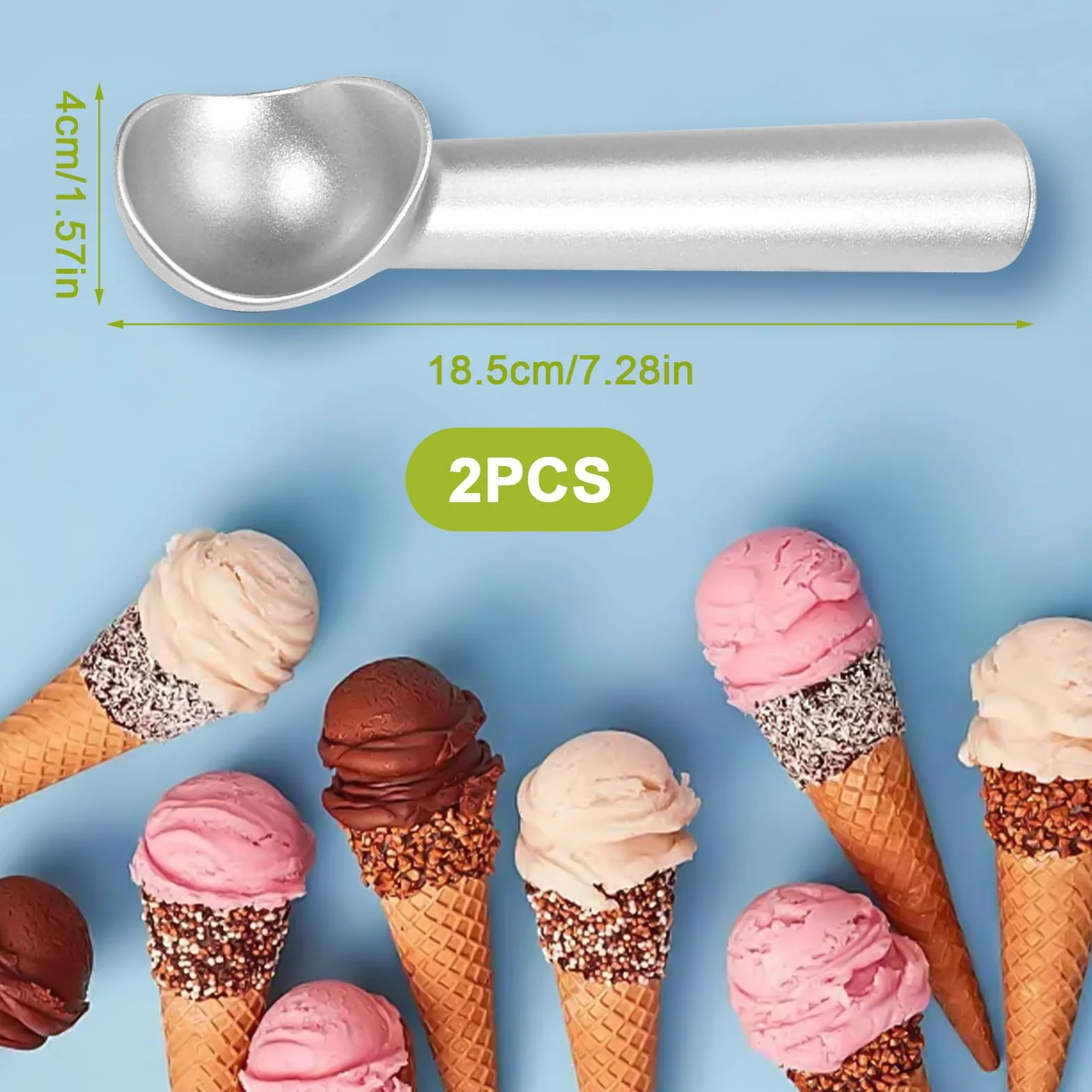Cuchara para Helado 2 Piezas 18,5 cm Antiadherente Sacabolas Helado Resistente