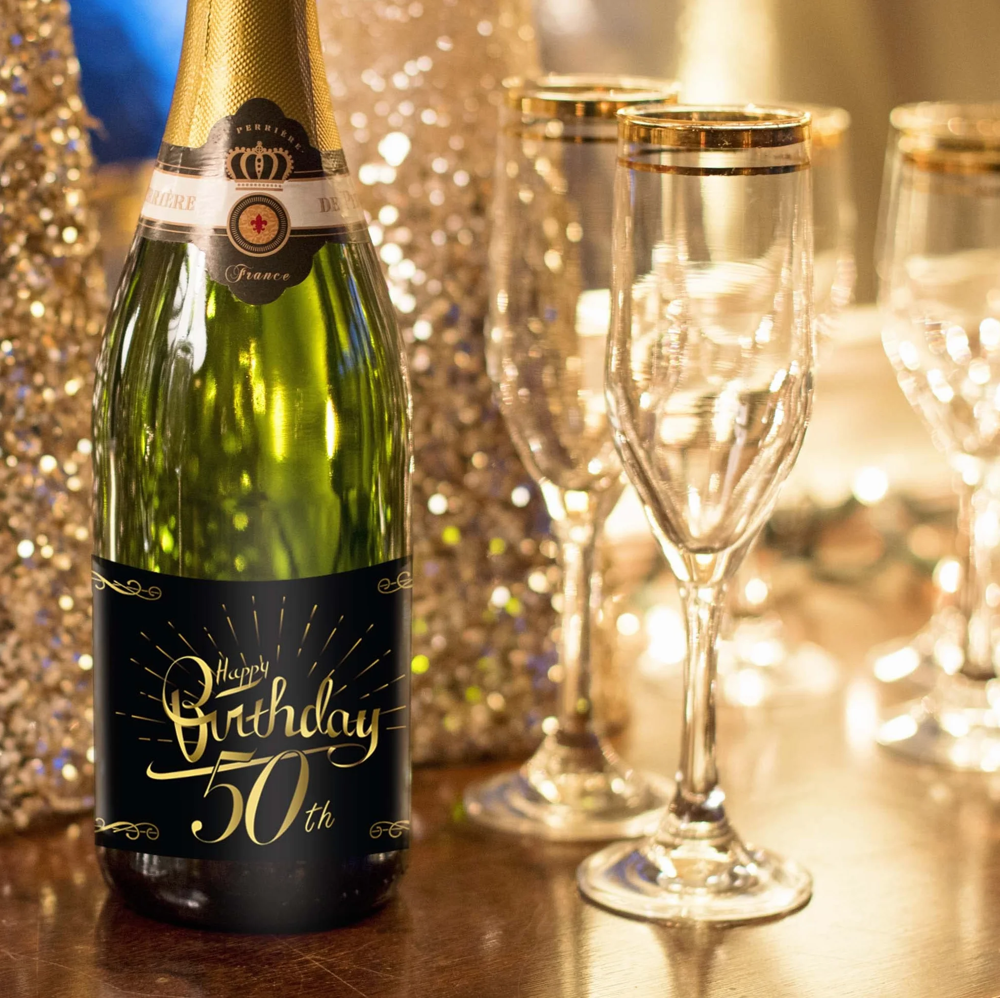 2 etiquetas para botella de cumpleaños; Etiqueta de feliz cumpleaños para botellas de champán y vino, autoadhesiva; Regalo de cumpleaños para hombres y mujeres (50 años)