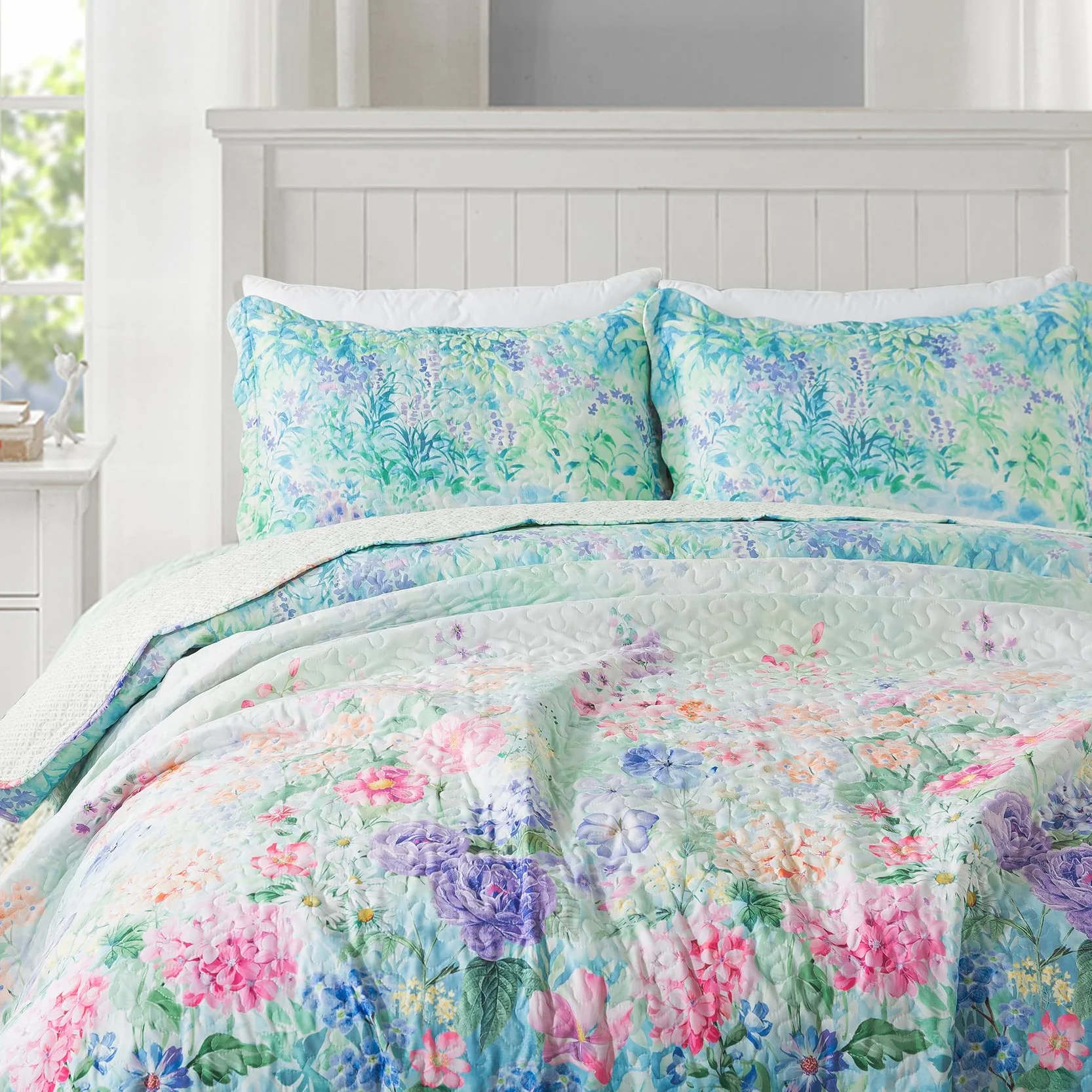 Travan Juego de edredón Floral, Ultra Suave y Resistente a la decoloración, Juego de Cama Queen con 1 edredón y 2 Fundas, Morado, jardín de ensueño