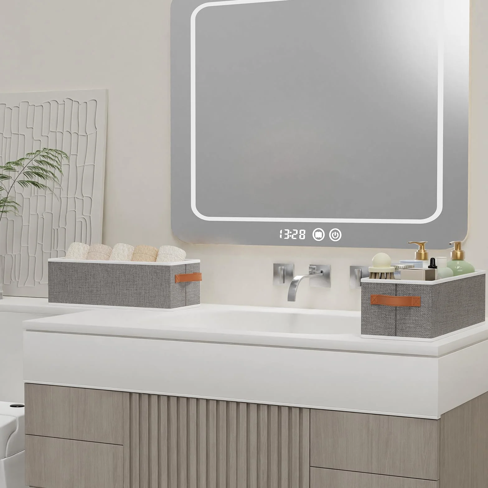 Cajas de Almacenamiento, Cestas Organizadoras Plegable, Juego de 3 Caja Almacenaje Ropa, para Utilizadas en La Cocina, Baño, Gris, 38×15.5×13cm