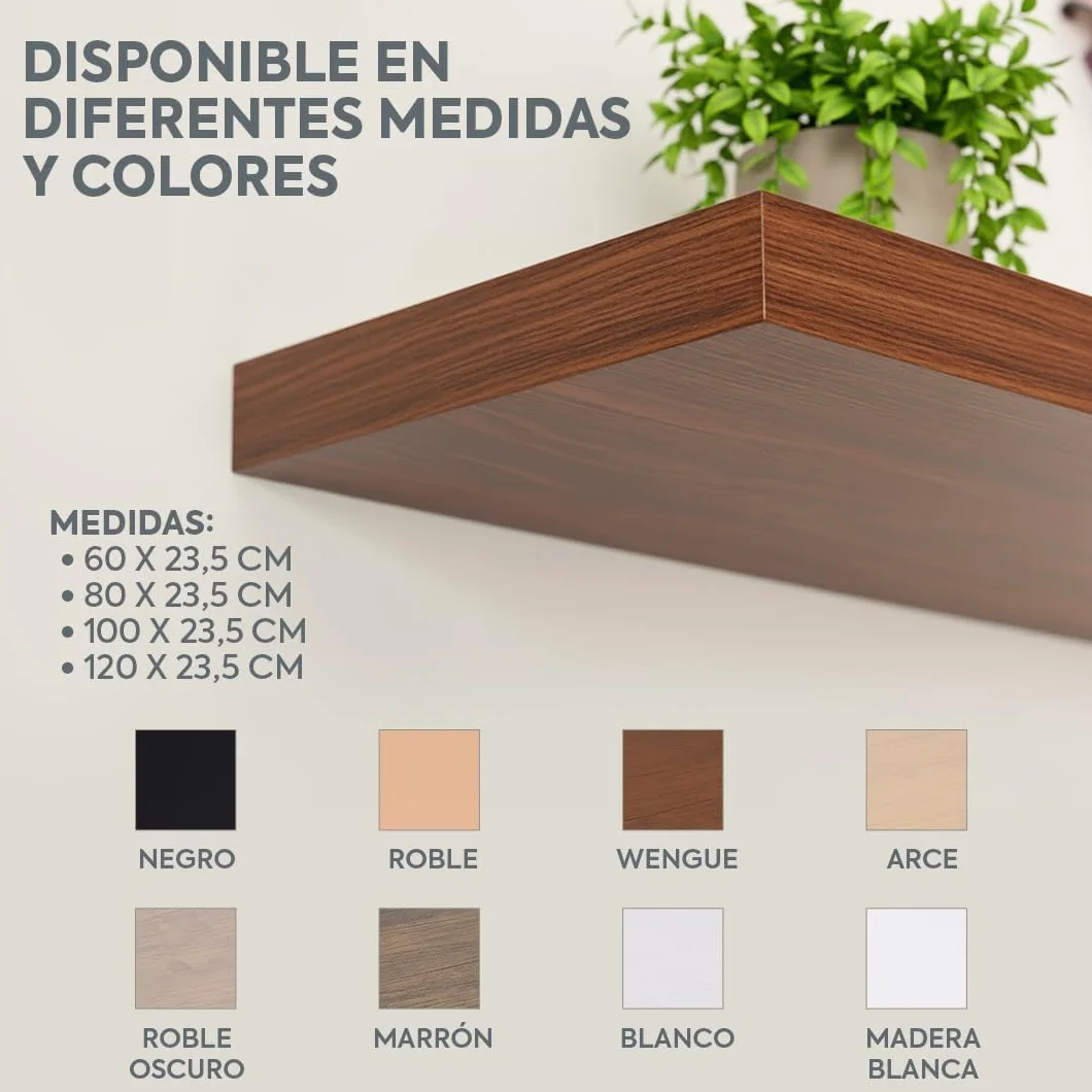 HERSIG - Pack de 2 Estantes de Pared Flotantes Roble Baldas para Baño o Dormitorio Fijación Oculta y Resistente de hasta 10 kg - 80x23,5 cm