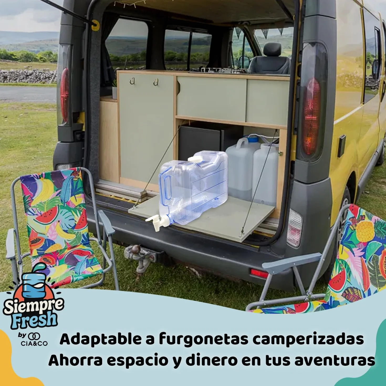 Dispensador de Agua Fría para Nevera 4,2 L by Cia&Co | Garrafa compacta 39x21x7,5 con Asa Ergonómica, Grifo de Doble Función y Tapón - Reutilizable y Duradera, Bebidas Frías en Casa, Playa, Camping