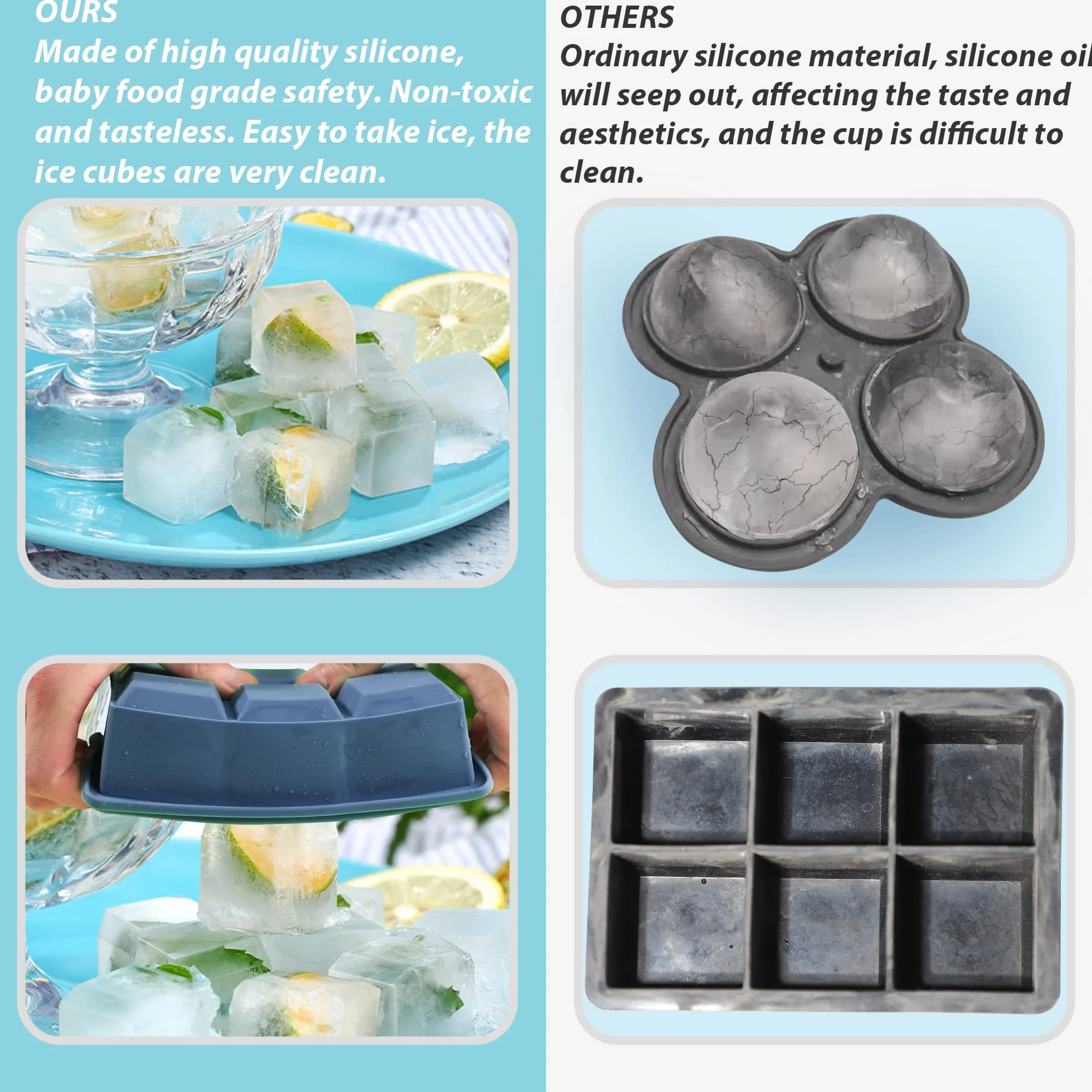 LessMo 3 PCS XXL Bandejas de Cubitos de Hielo Reutilizables con Tapas