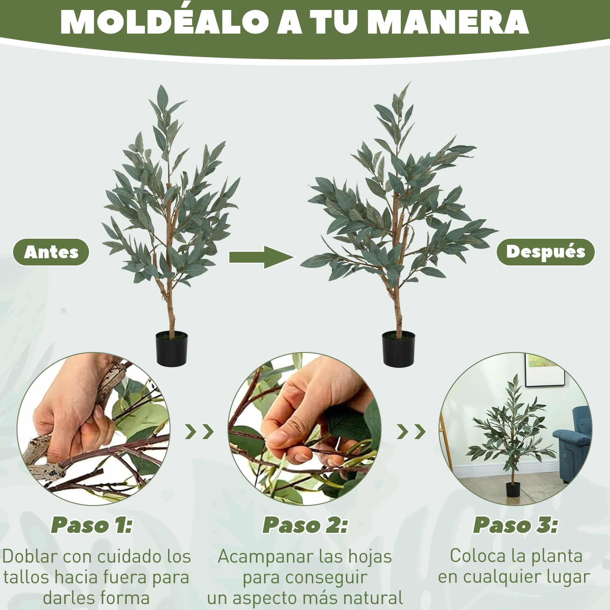 HOMCOM Planta Artificial Decorativa Grande 120 cm Laurel Interior Verde