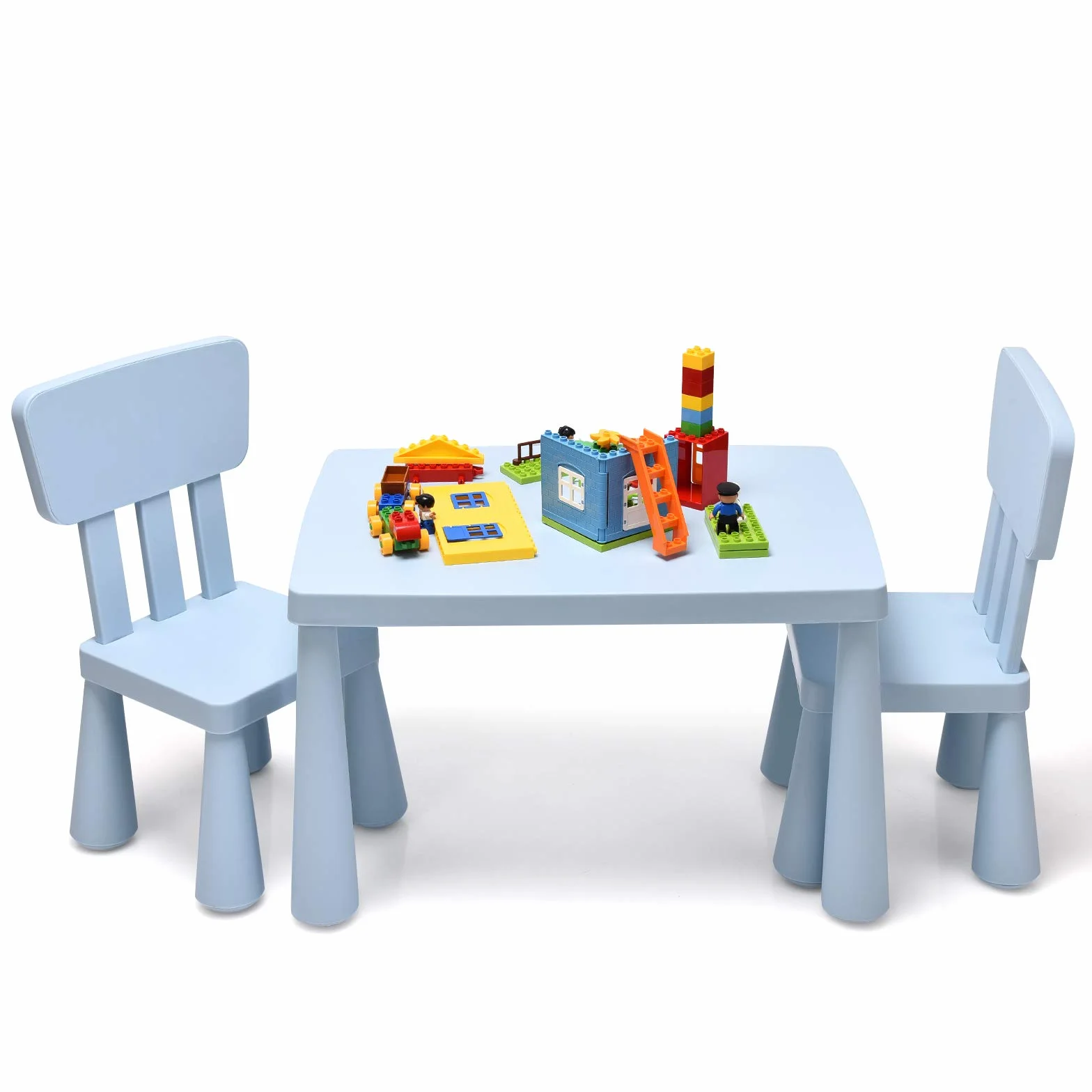 LIFEZEAL Juego de Mesa y Silla Infantil 3 Piezas, Mesa con 2 Sillas de Plástico para Niños 1-7 Años (Azul)