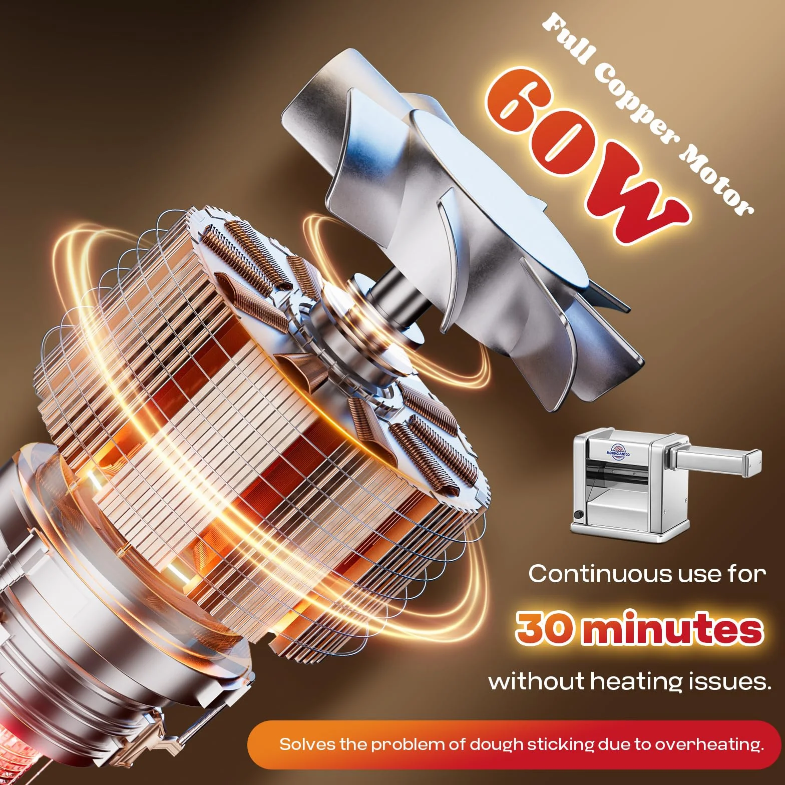 Moongiantgo Máquina de Pasta Eléctrica Laminadora de Masa Acero Inoxidable con Cortador de 2mm/4mm/6.5mm para Espaguetis, Ravioli, Ajuste de Espesor de 7 Velocidades para Uso Doméstico (3Cuchillas)